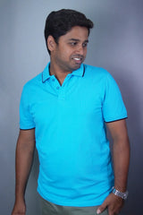 Cotton Collar T-Shirt - Sky Blue