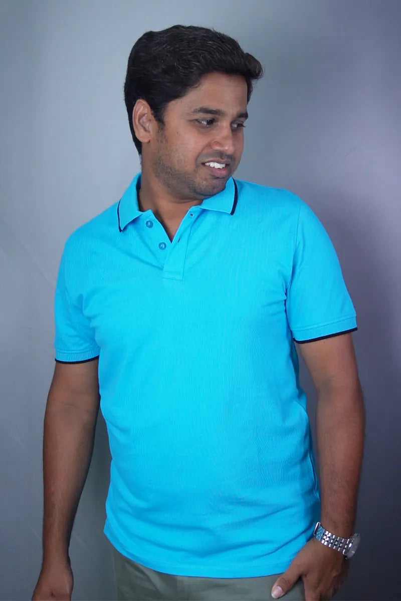Cotton Collar T-Shirt - Sky Blue Main image