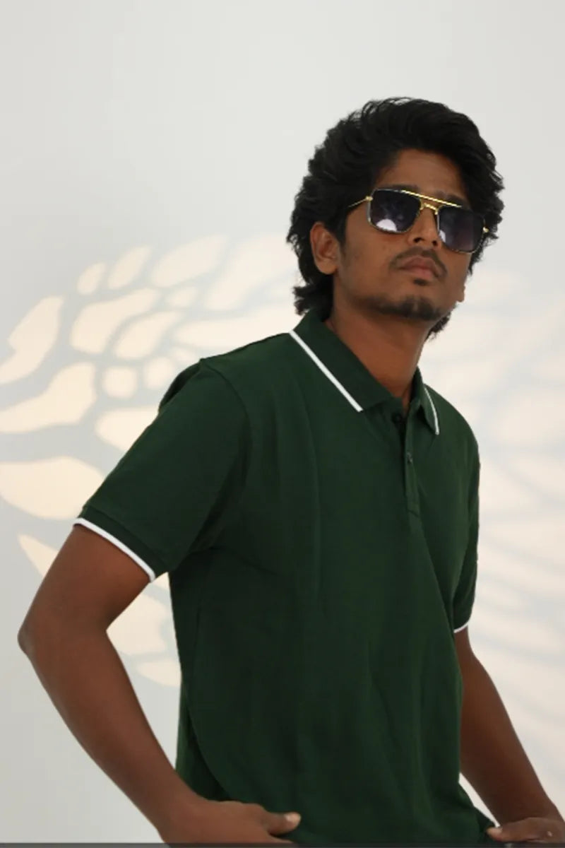 Cotton Collar T-Shirt - Bottle Green