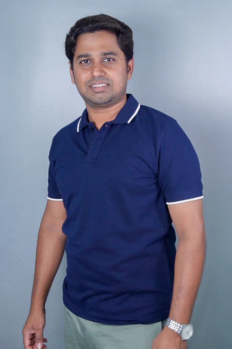 Cotton Collar T-Shirt - Navy Main image