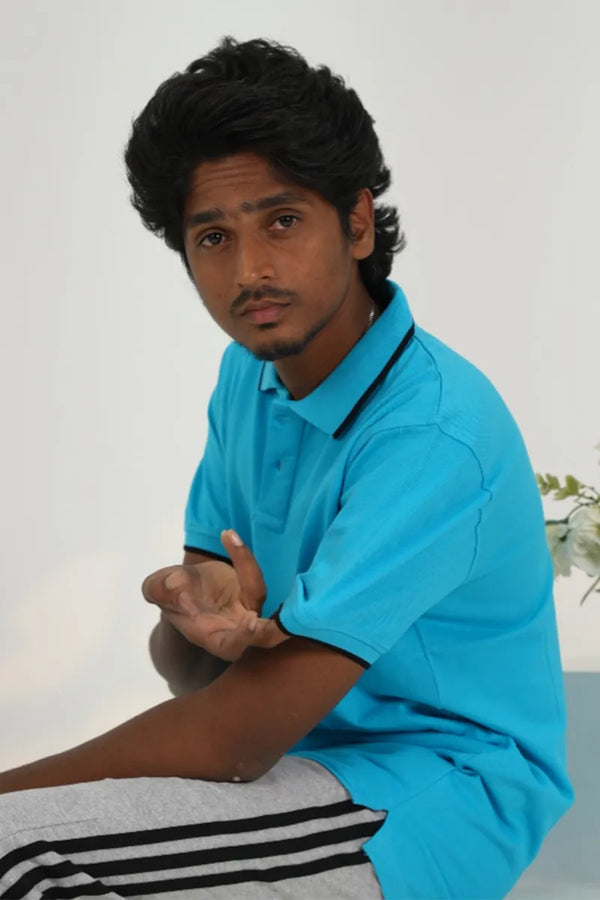 Cotton Collar T-Shirt - Sky Blue