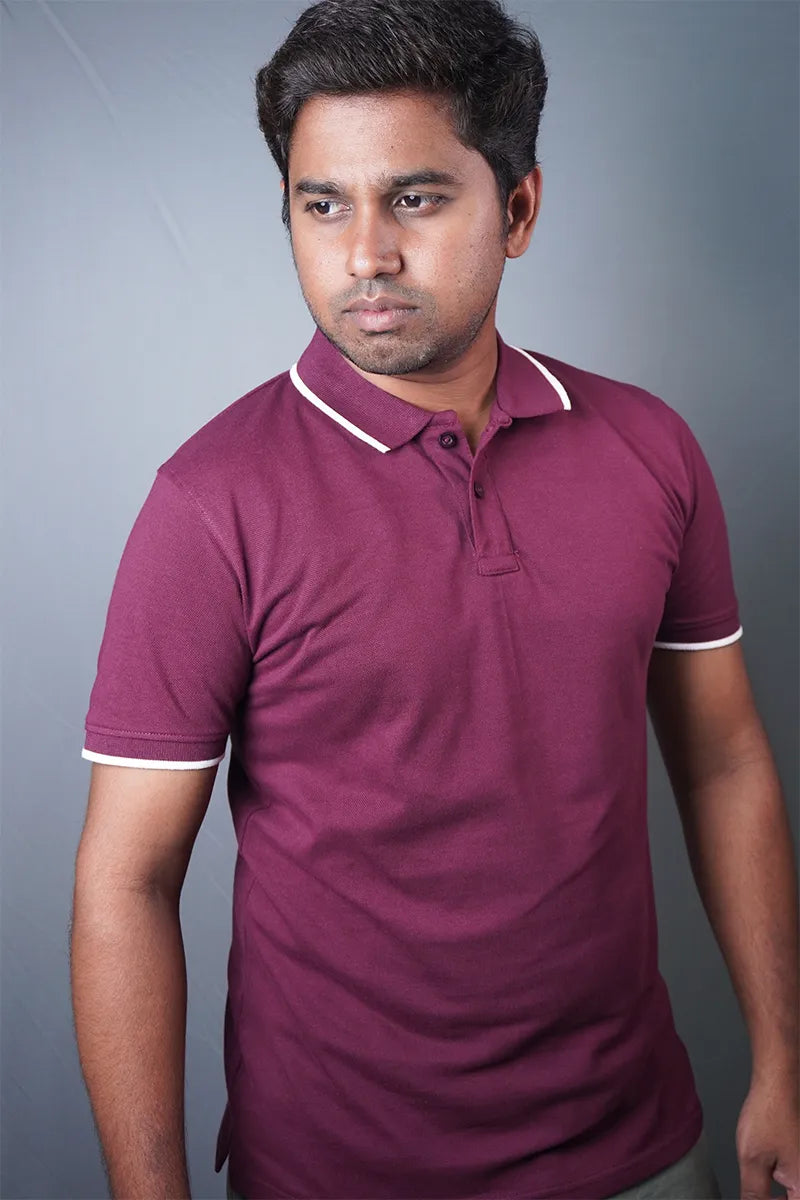 Cotton Collar T-Shirt - Maroon Secondary image