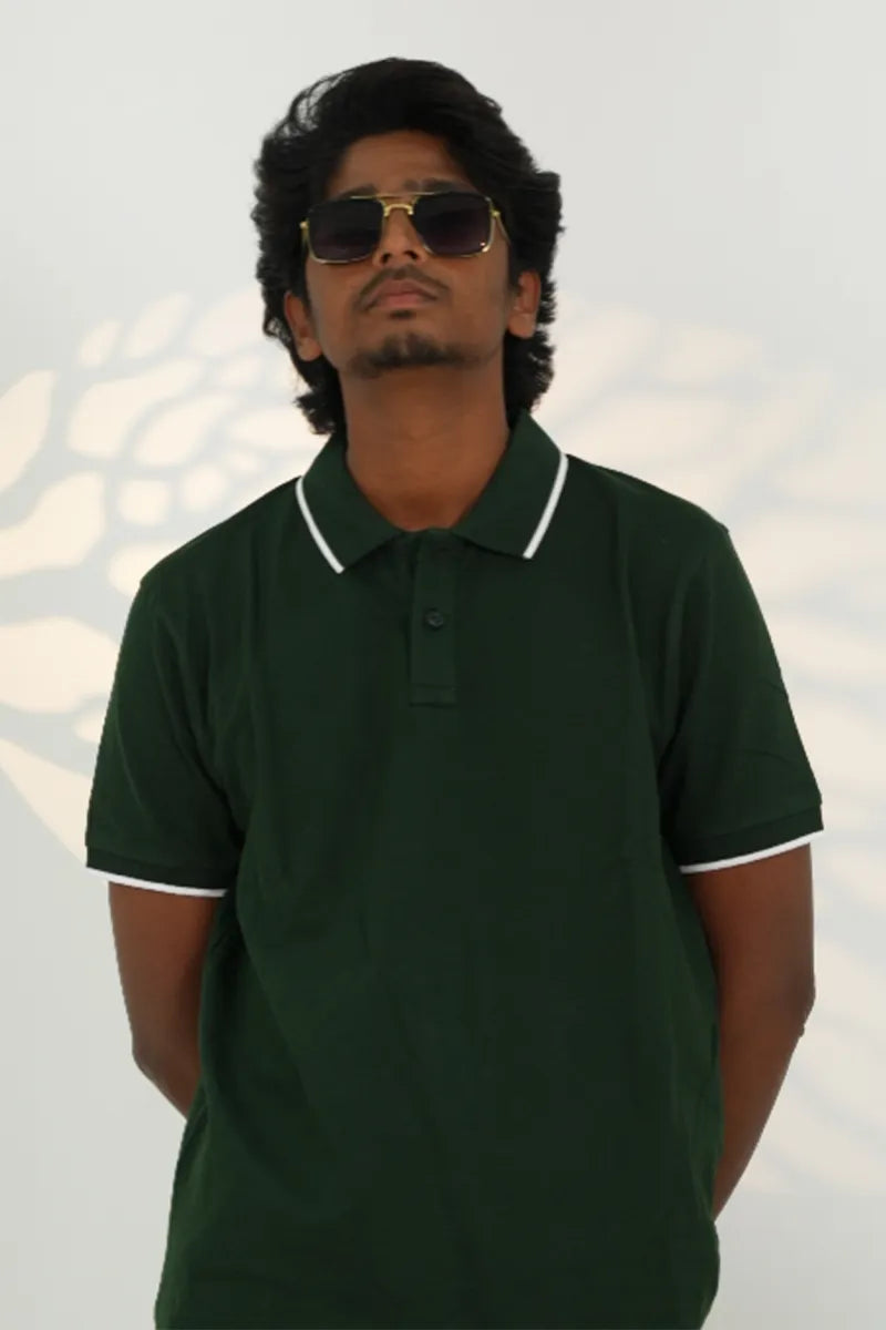 Cotton Collar T-Shirt - Bottle Green