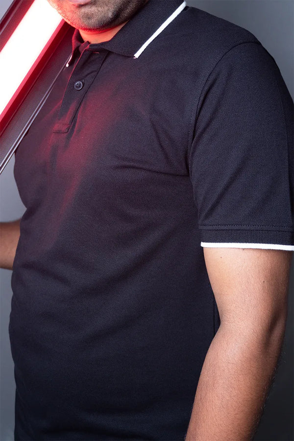 Cotton Collar T-Shirt - Black