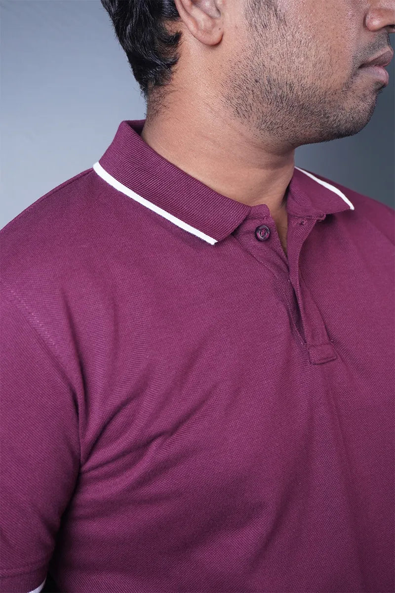Cotton Collar T-Shirt - Maroon