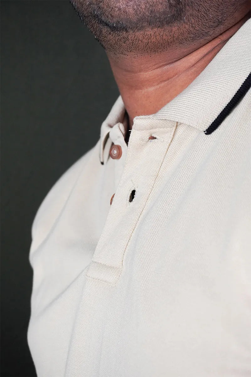 Cotton Collar T-Shirt - Biscut