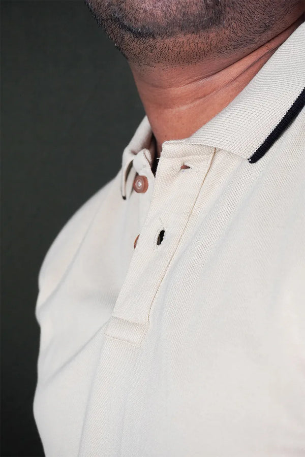 Cotton Collar T-Shirt - Biscut