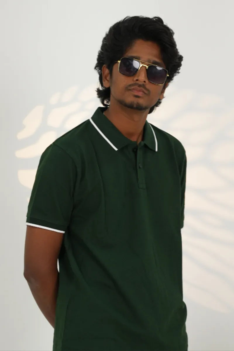 Cotton Collar T-Shirt - Bottle Green
