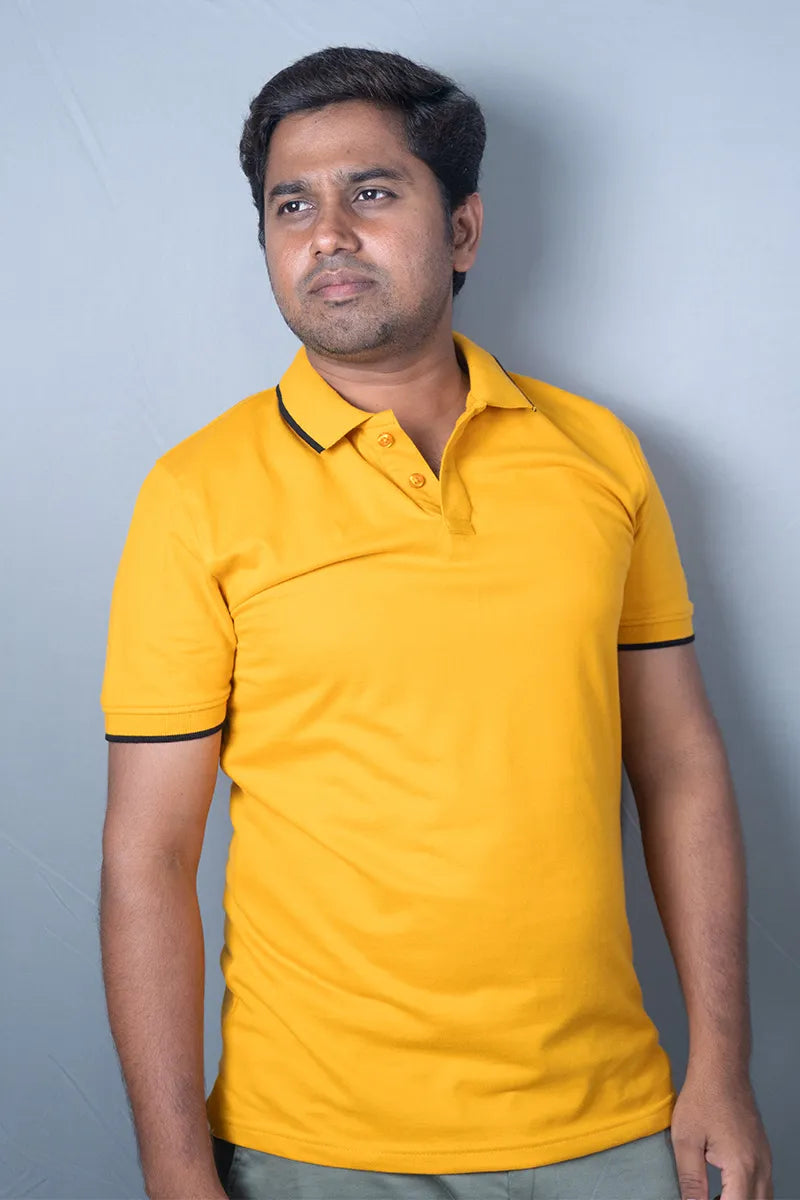 Cotton Collar T-Shirt - Yellow Main image