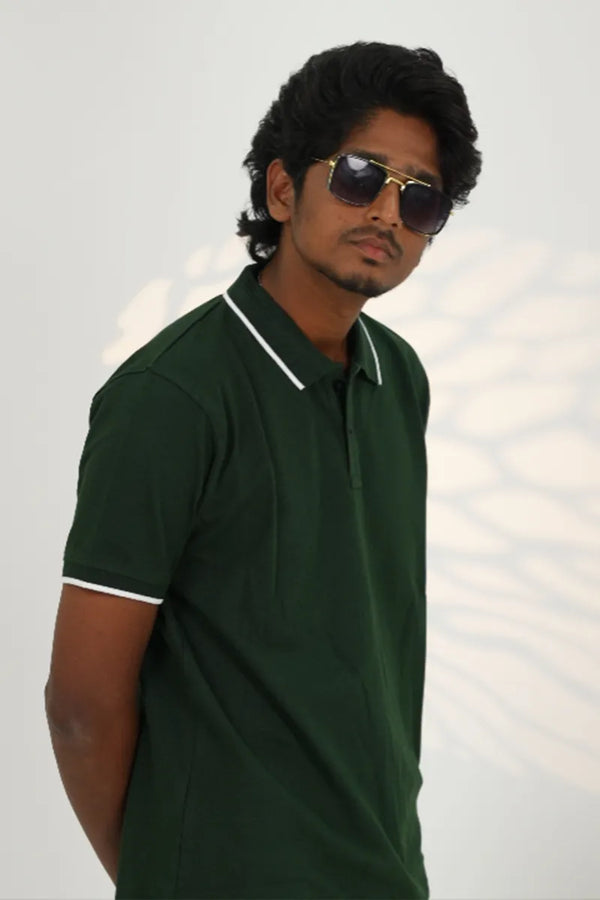 Cotton Collar T-Shirt - Bottle Green