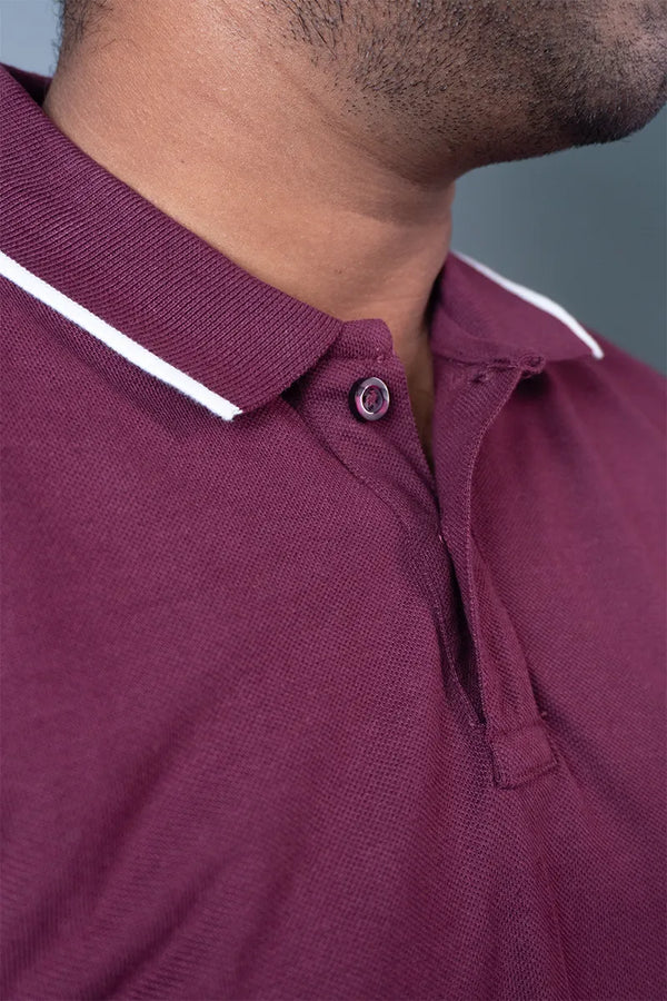 Cotton Collar T-Shirt - Maroon