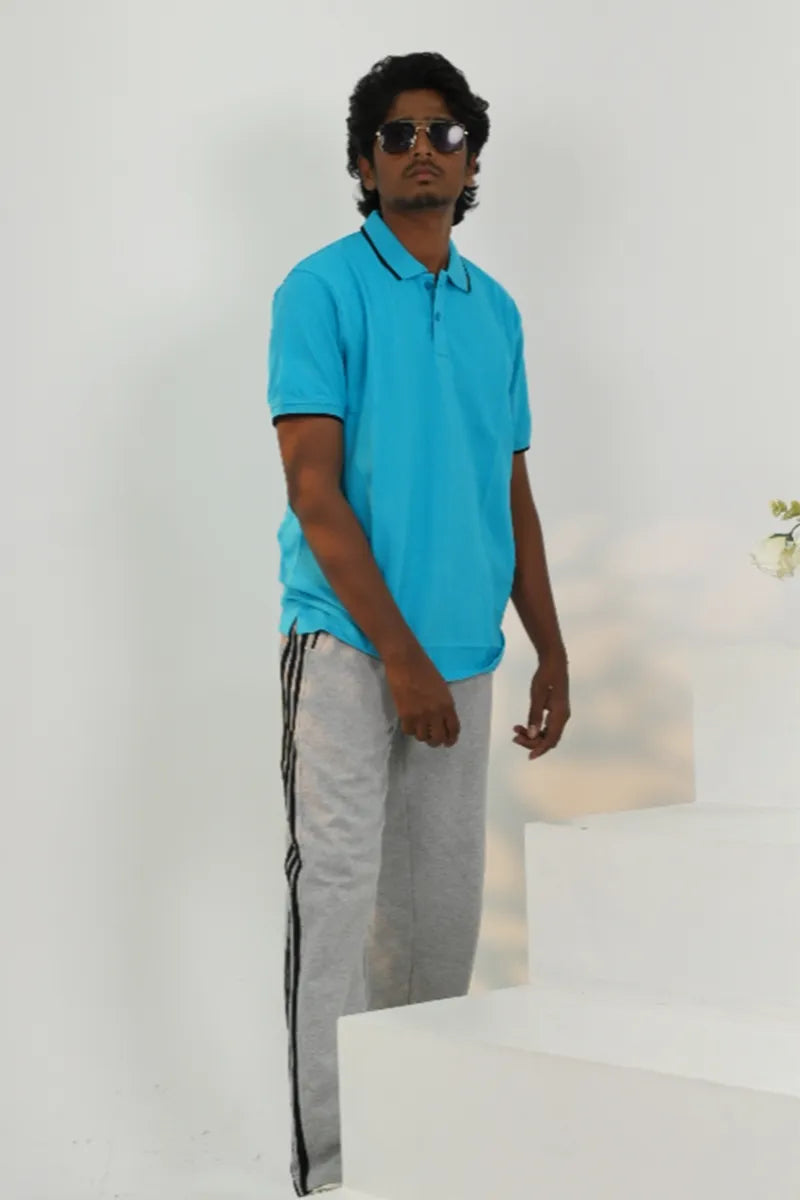 Cotton Collar T-Shirt - Sky Blue