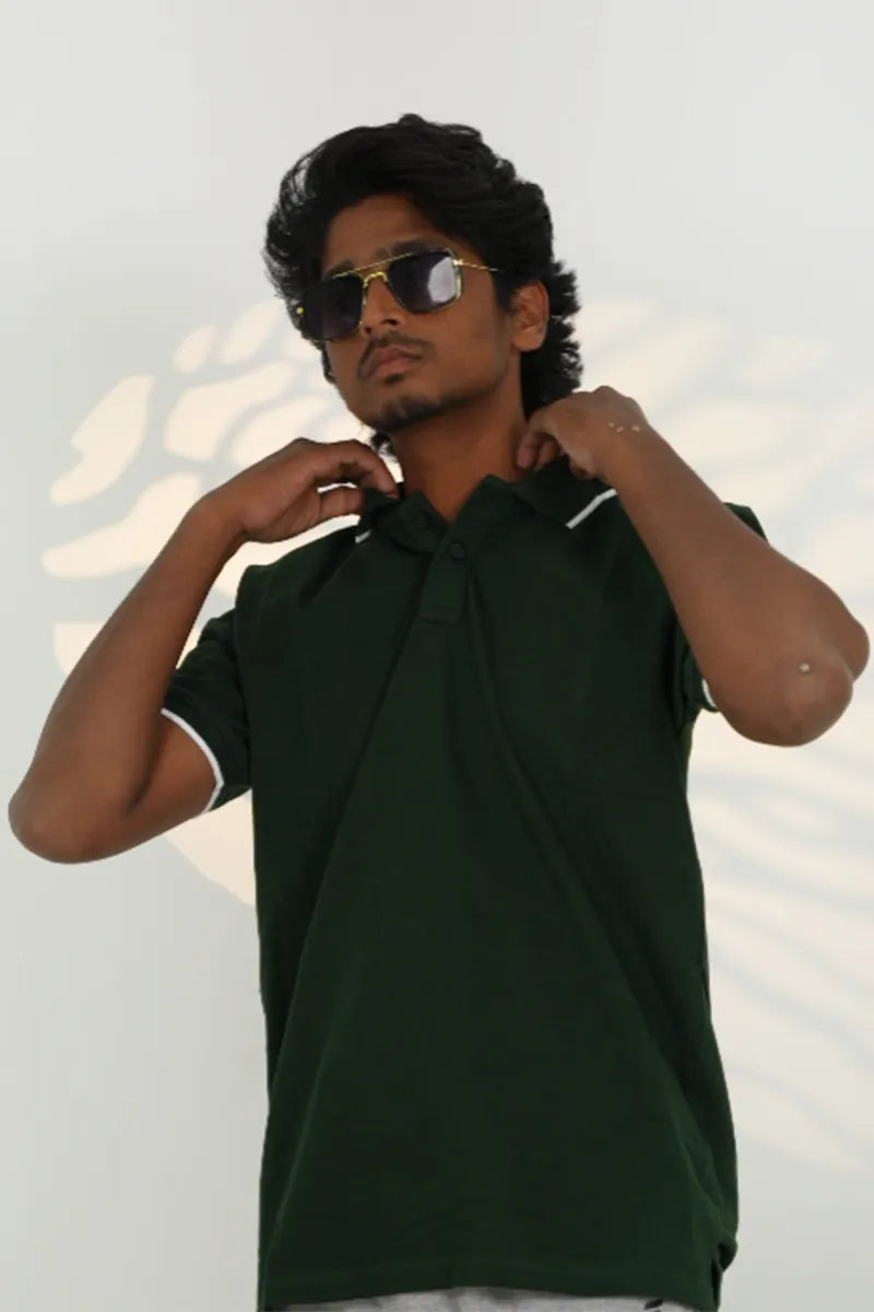 Cotton Collar T-Shirt - Bottle Green