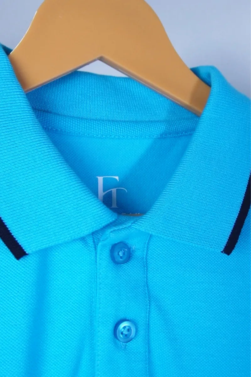 Cotton Collar T-Shirt - Sky Blue