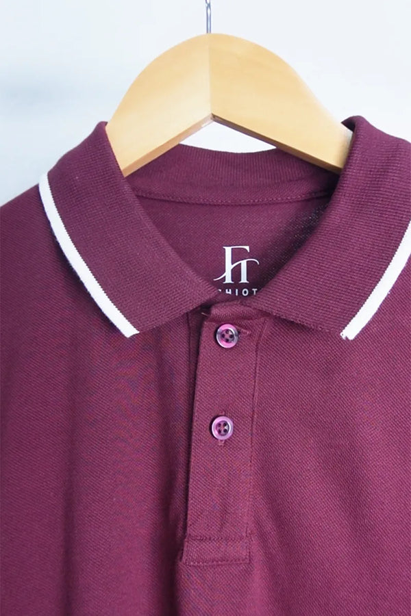 Cotton Collar T-Shirt - Maroon