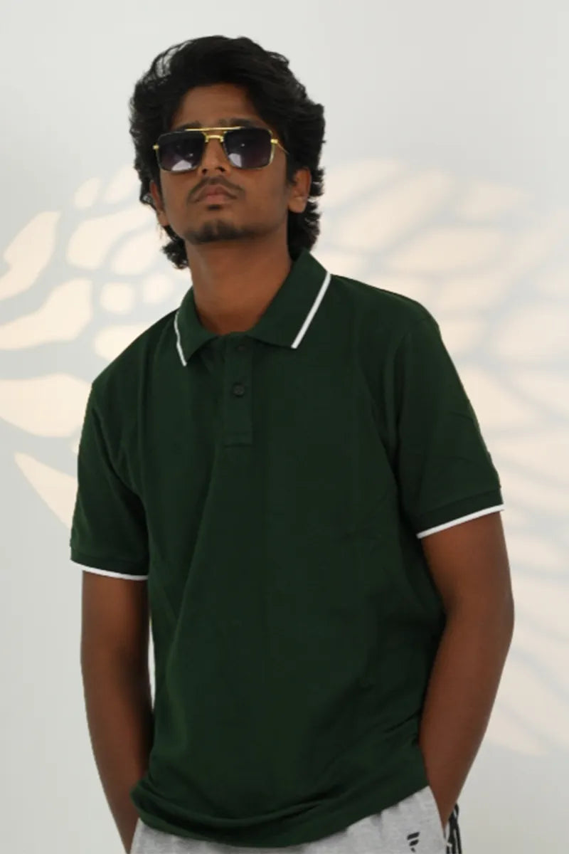 Cotton Collar T-Shirt - Bottle Green