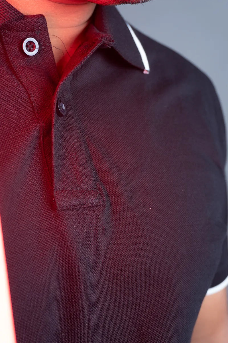 Cotton Collar T-Shirt - Black