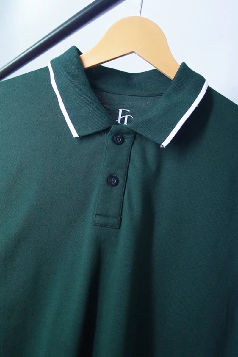 Cotton Collar T-Shirt - Bottle Green