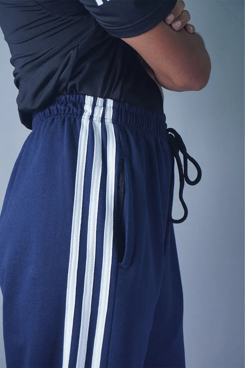 Cotton Stripes Track Pant - Navy