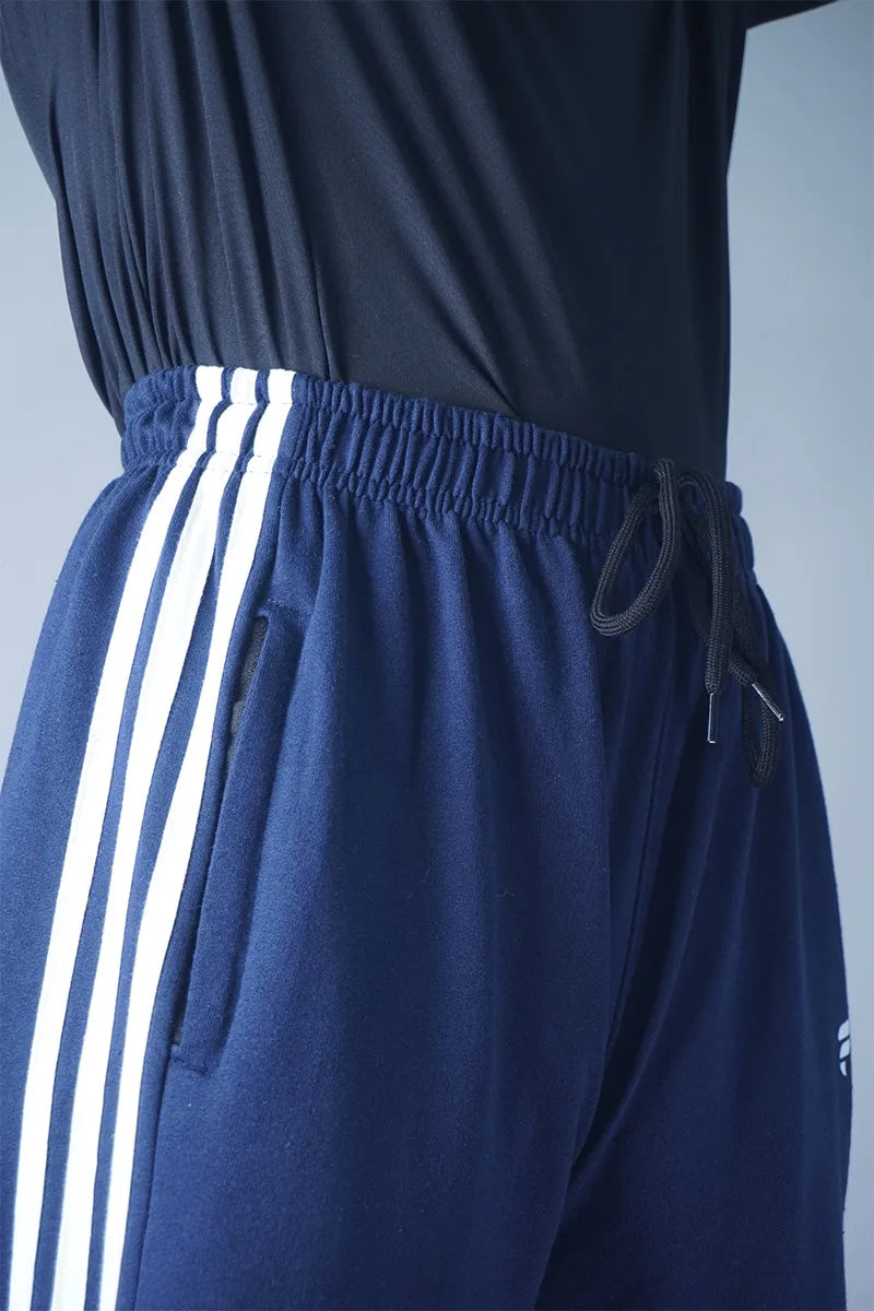 Cotton Stripes Track Pant - Navy