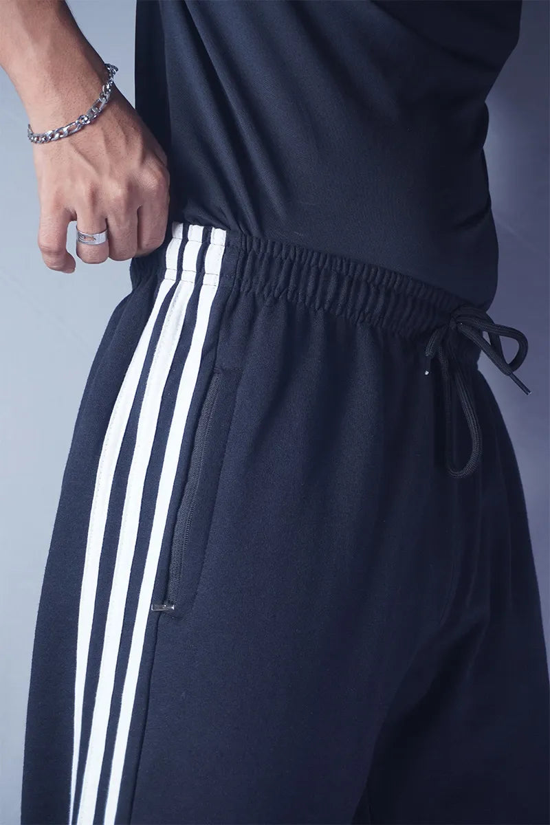 Cotton Stripes Track Pant - Black