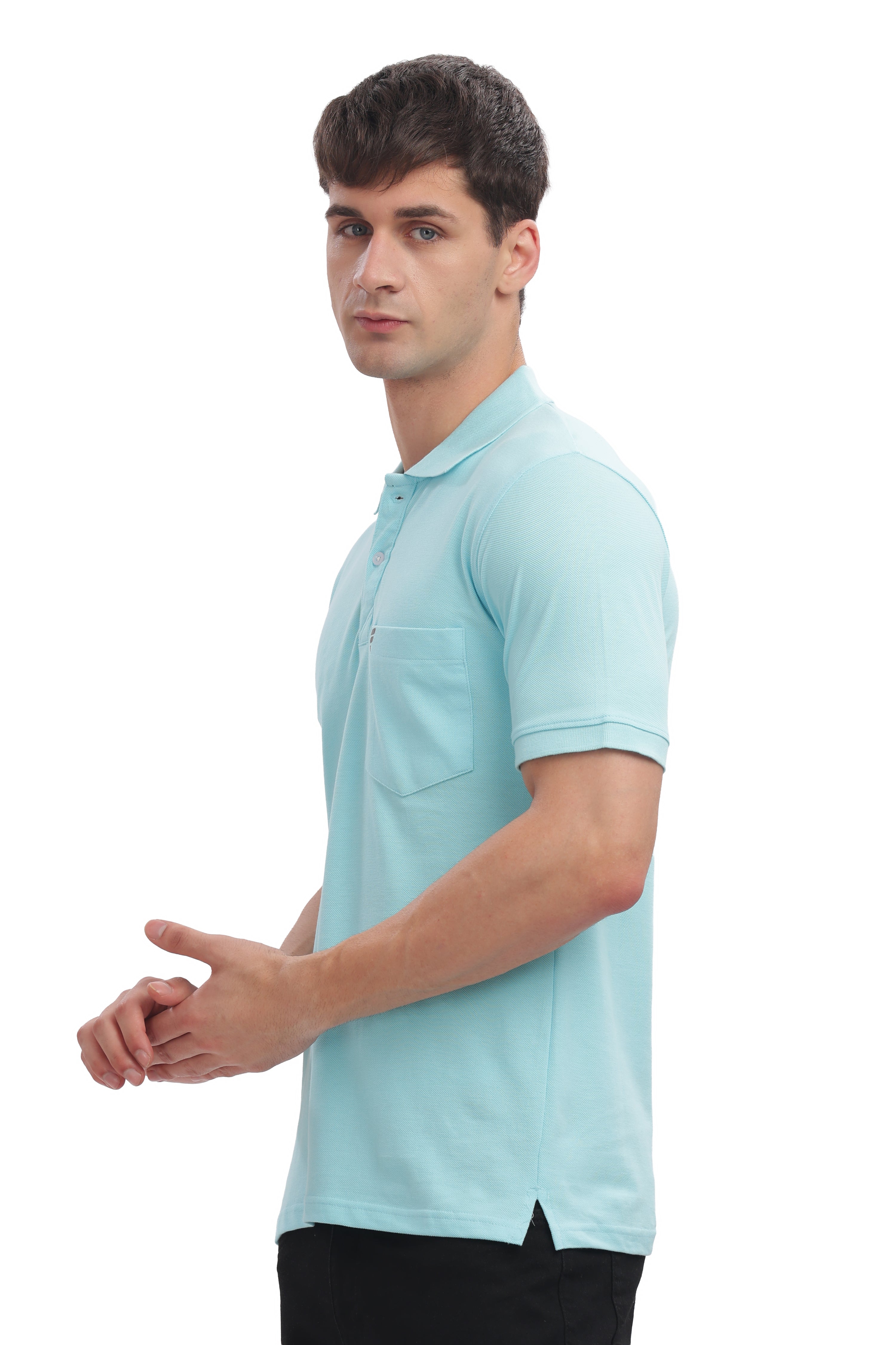 Men’s Sky Blue Cotton Collared T-Shirt | Cool Summer Wear