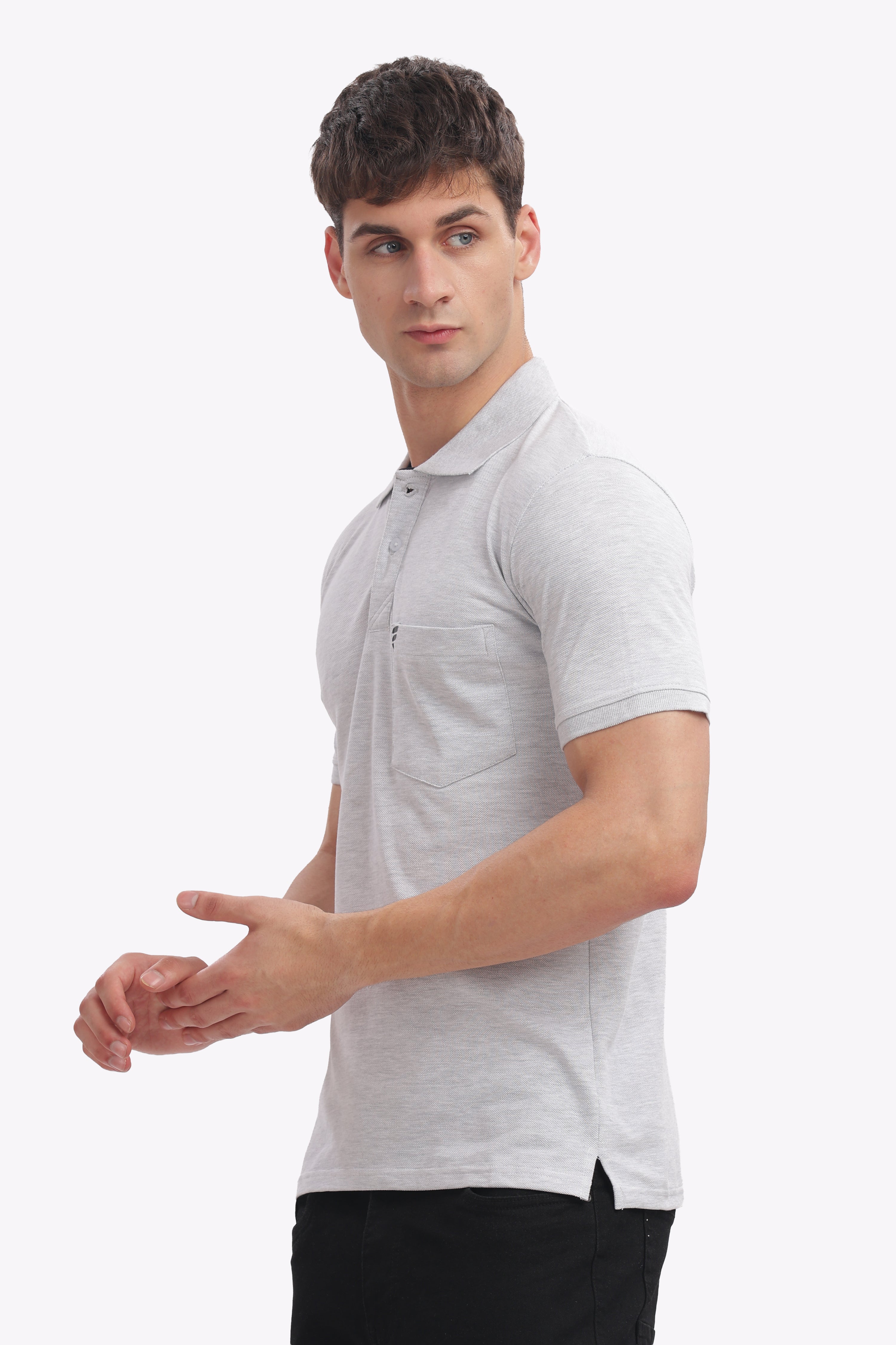 Men’s Ash Grey Cotton Collared Polo | Subtle, Cool & Versatile