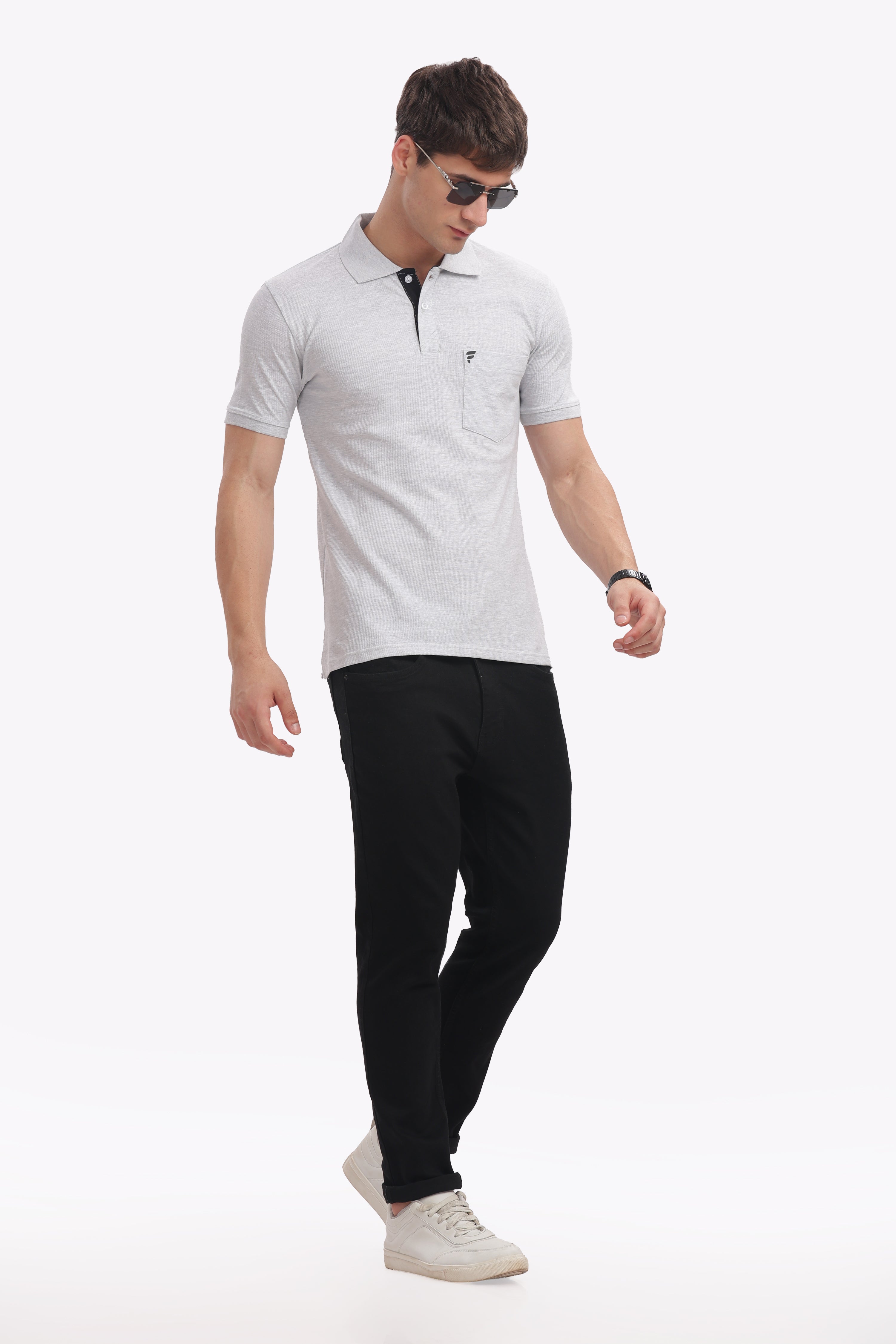 Men’s Ash Grey Cotton Collared Polo | Subtle, Cool & Versatile