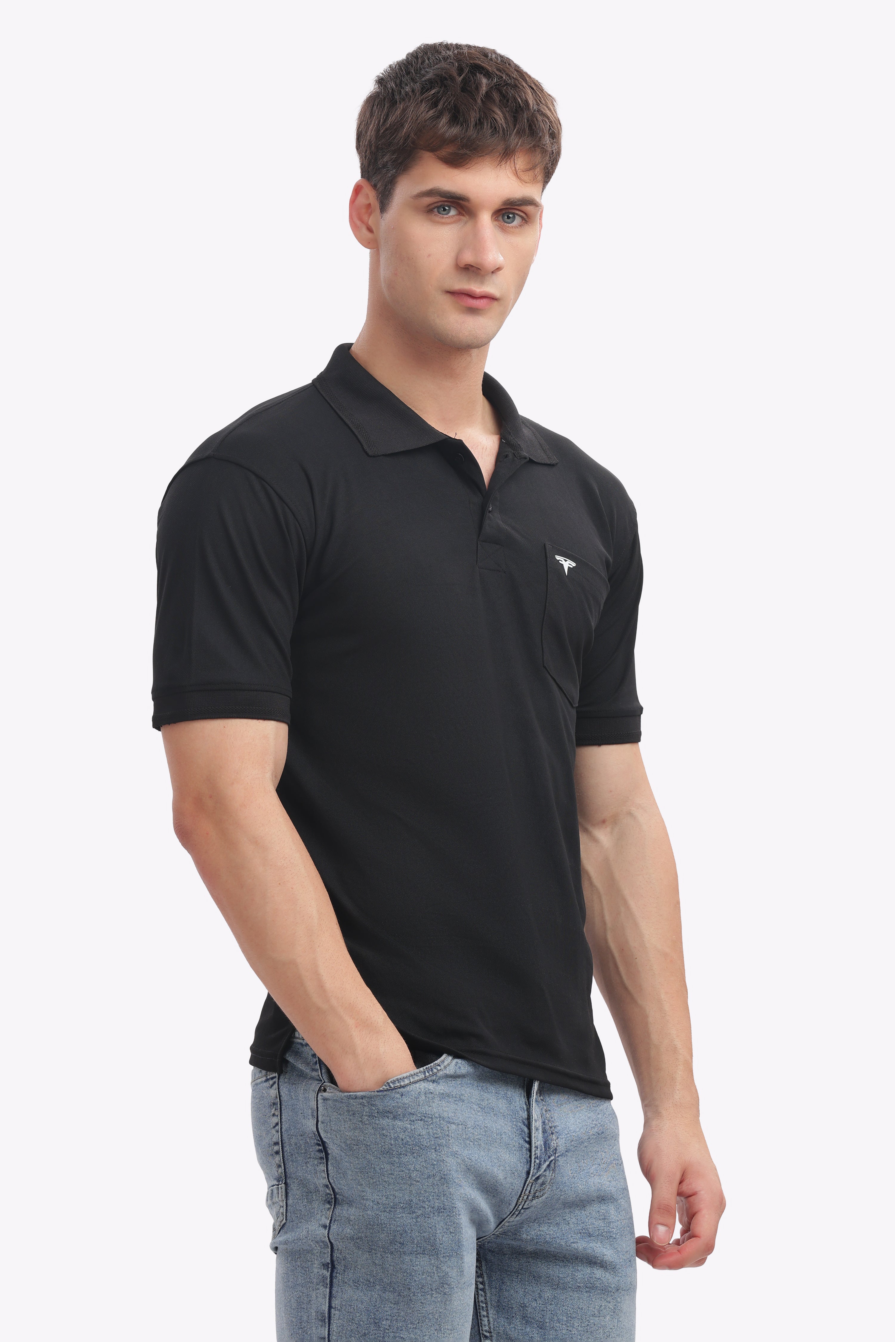 MARS “Midnight Classic” Premium Collar T-Shirt – Black Edition | Smart Fit Polo for Men