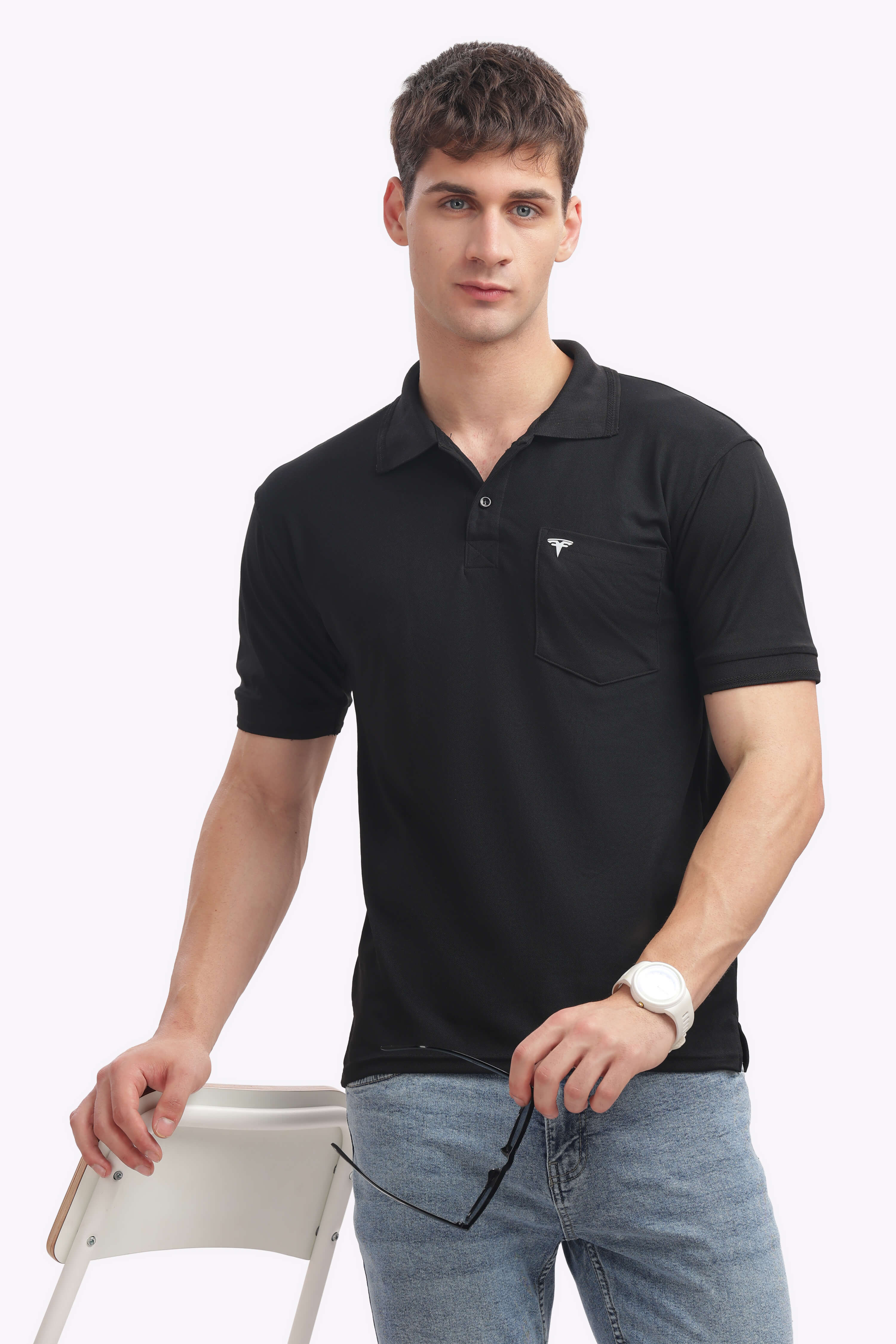 Men's Collar T-Shirt ( Black )