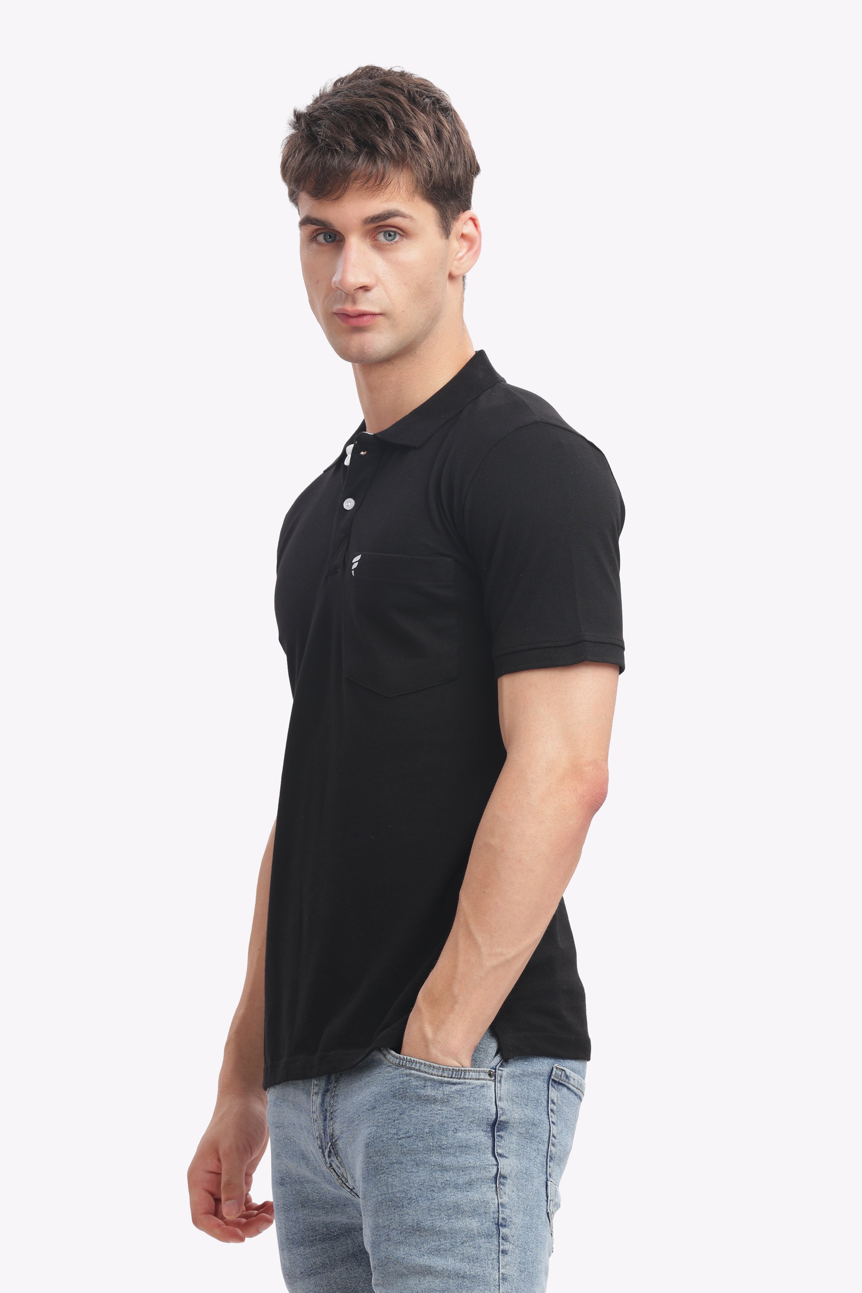 Men’s Black Cotton Collared T-Shirt | Timeless Polo for Every Occasion
