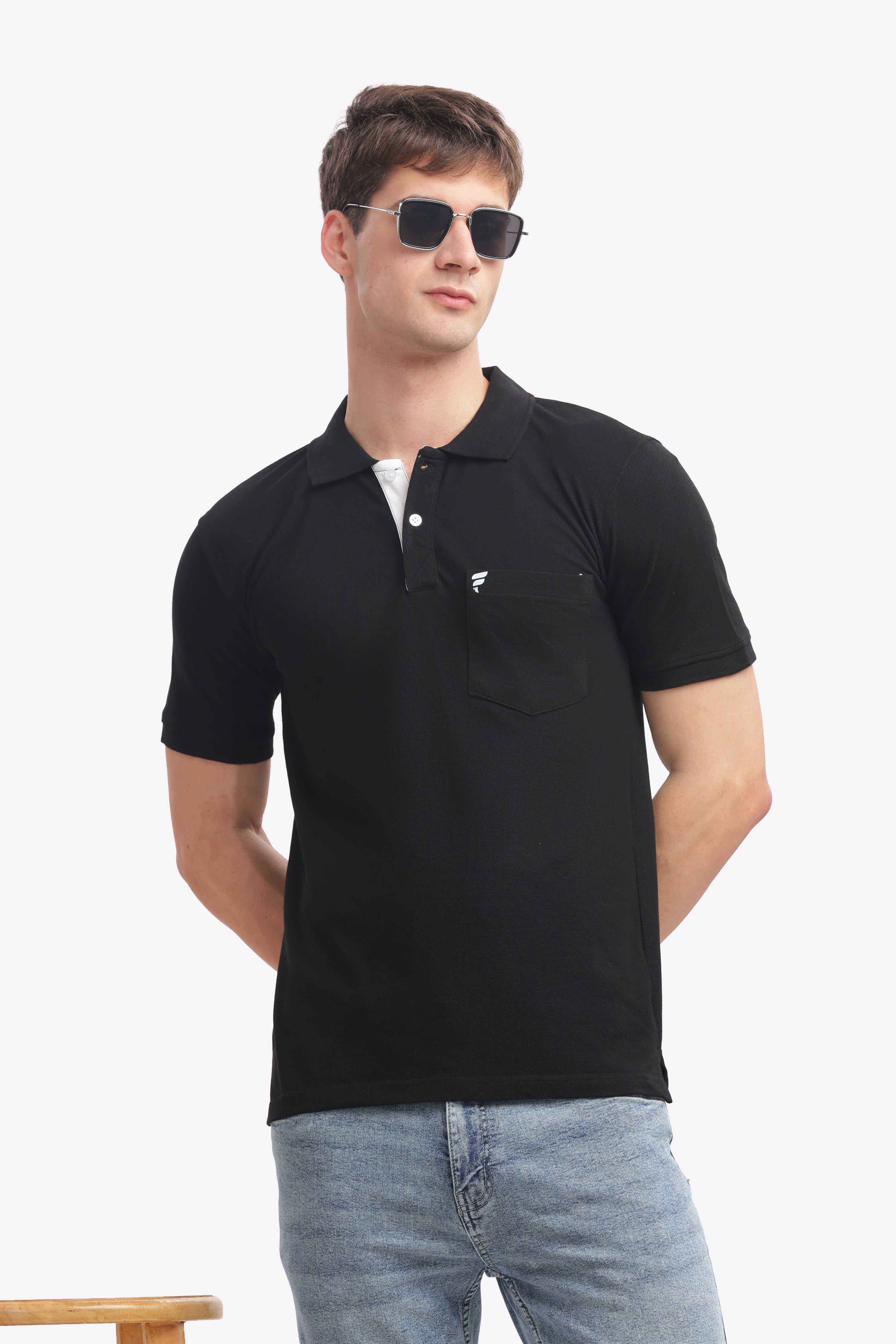 Men’s Black Cotton Collared T-Shirt | Timeless Polo for Every Occasion