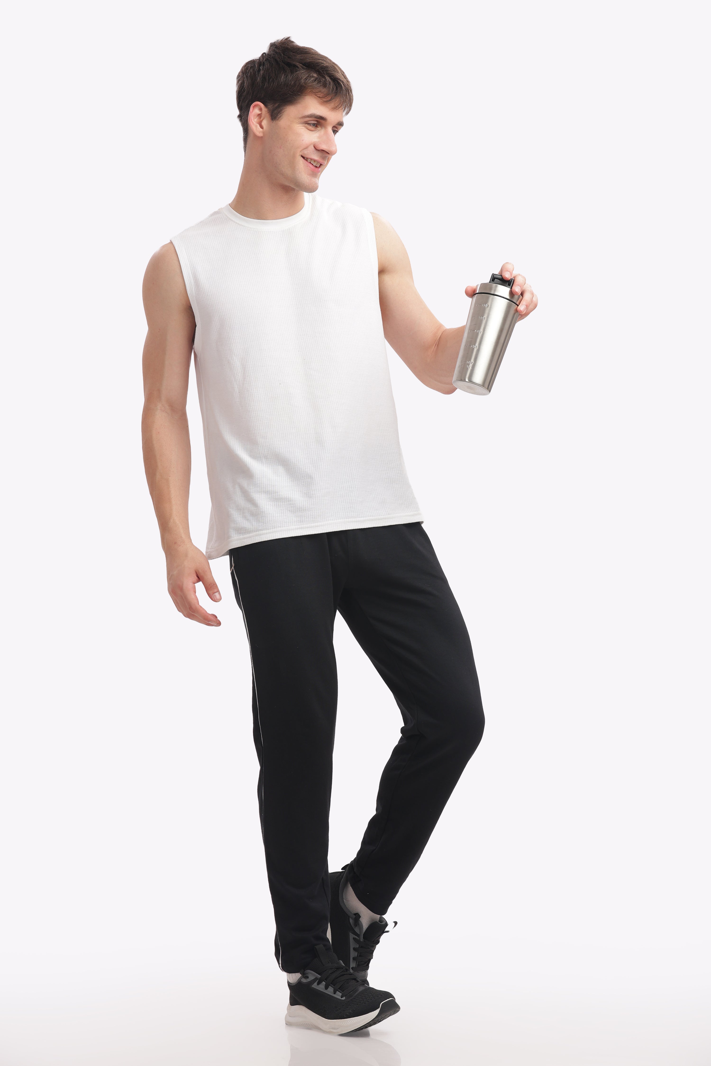 Fitobee Men’s Premium Cotton Track Pants – Pack of 3 (Black, Navy & White Melange) | Oversized