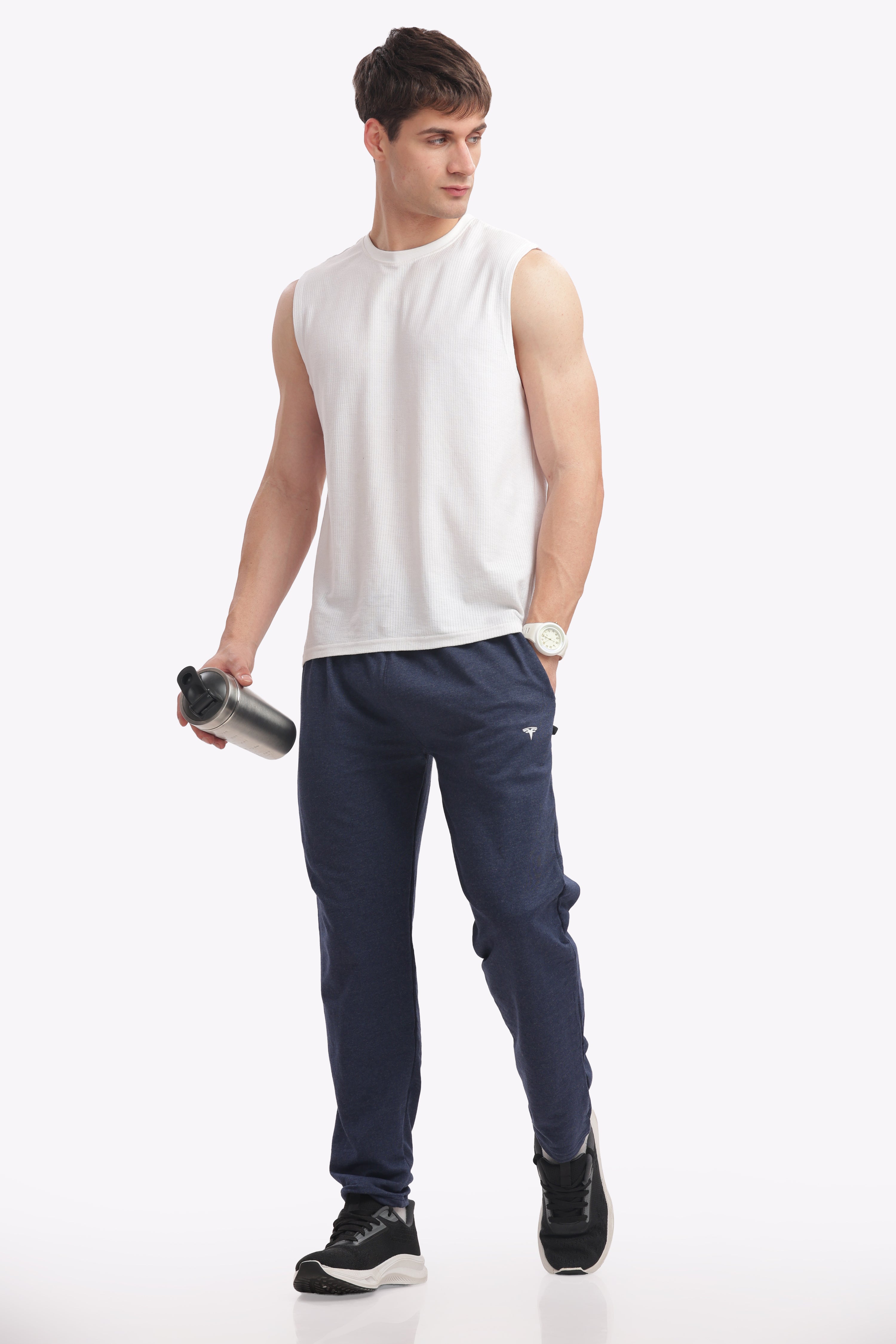 Men’s Plus-Size Cotton Track Pant – Navy Melange | Soft, Breathable & Stylish Joggers