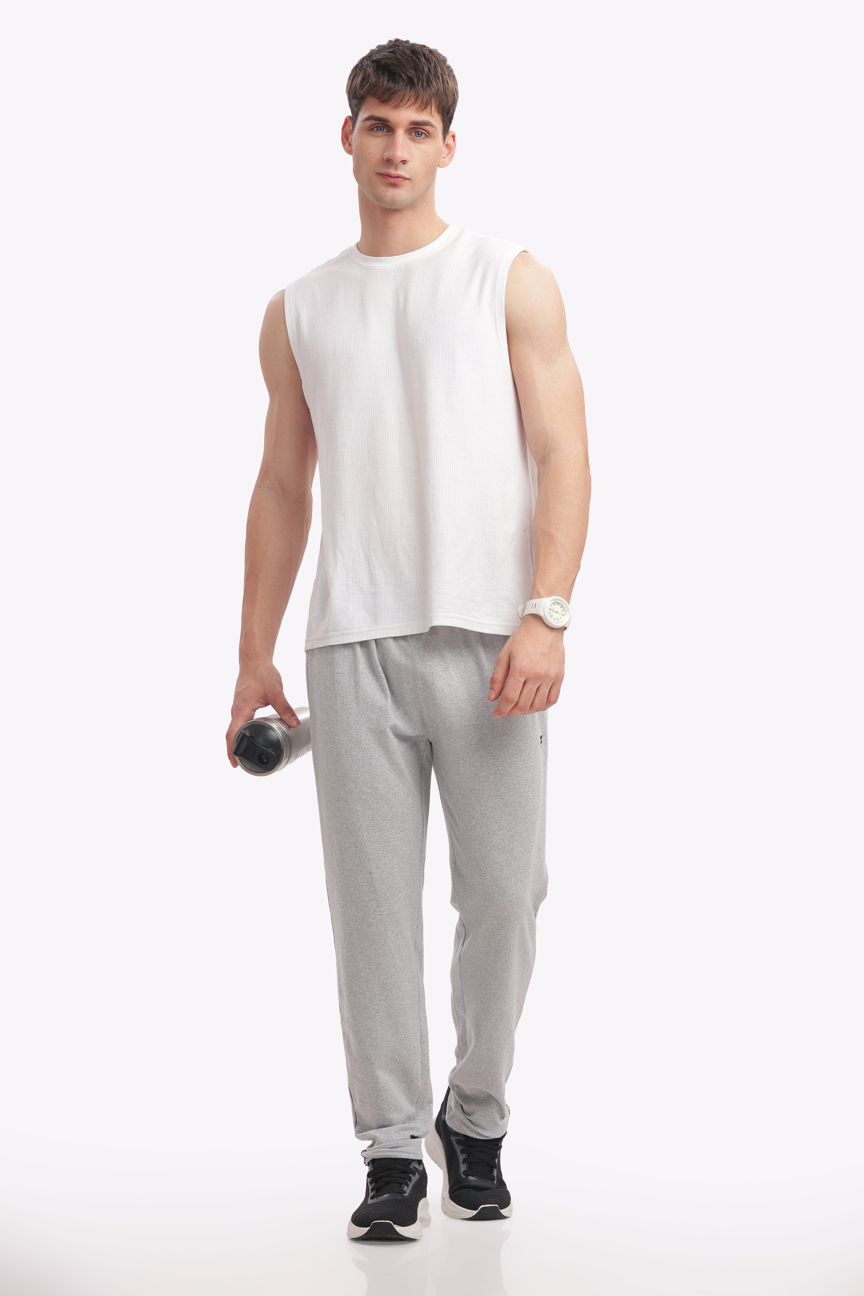 Fitobee Men’s Premium Cotton Track Pants – White Melange (Pack of 1) | Oversized