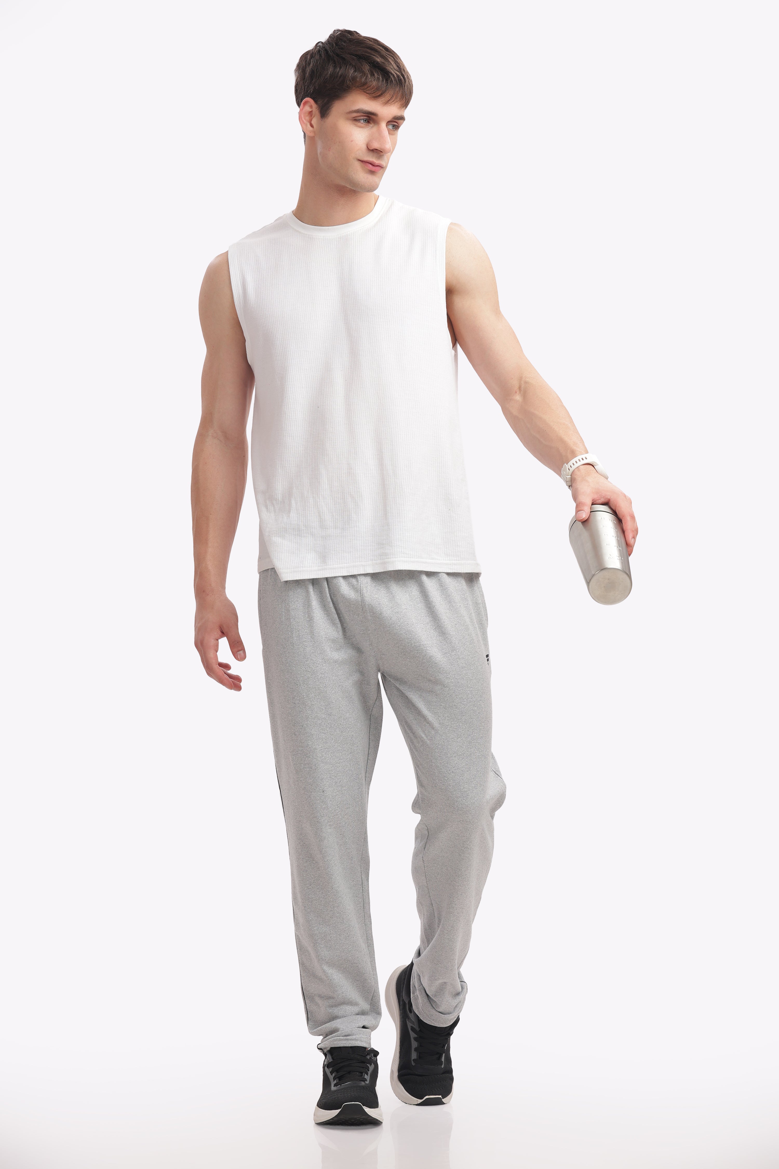 Fitobee Men’s Premium Cotton Track Pants – White Melange (Pack of 1) | Oversized