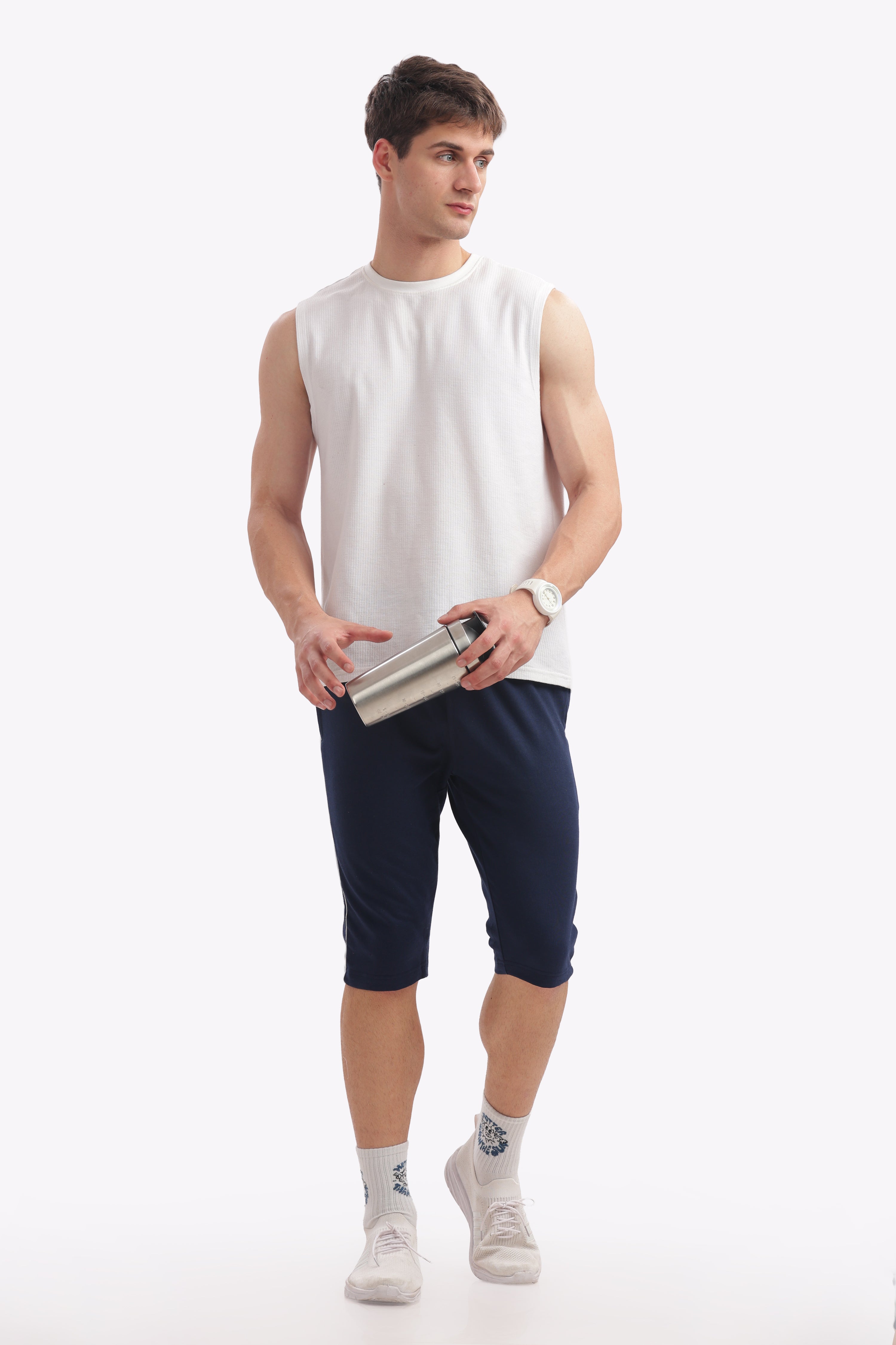 Men’s Cotton 3/4th Shorts – Navy | Casual Knee-Length Shorts