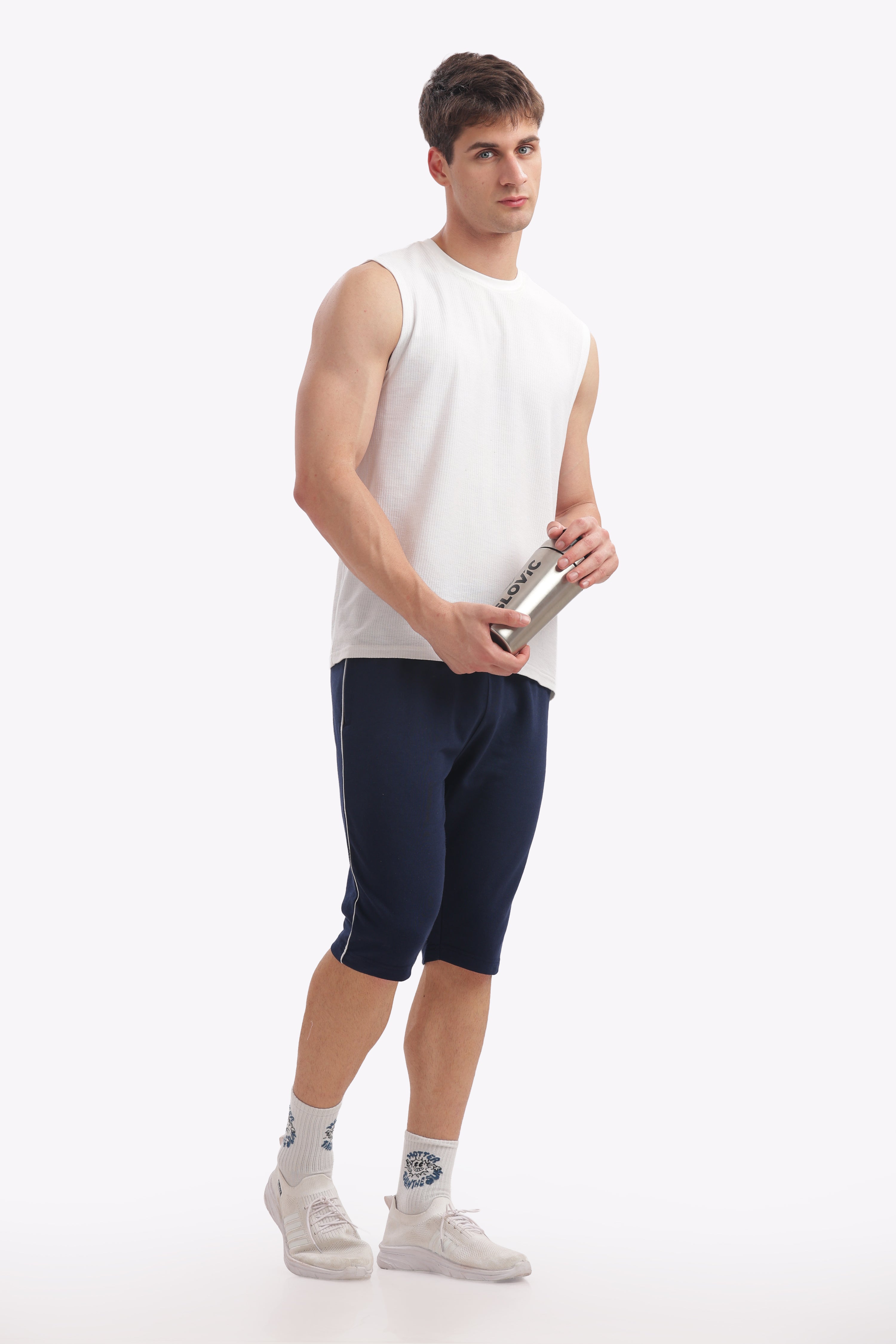 Men’s Cotton 3/4th Shorts – Navy | Casual Knee-Length Shorts