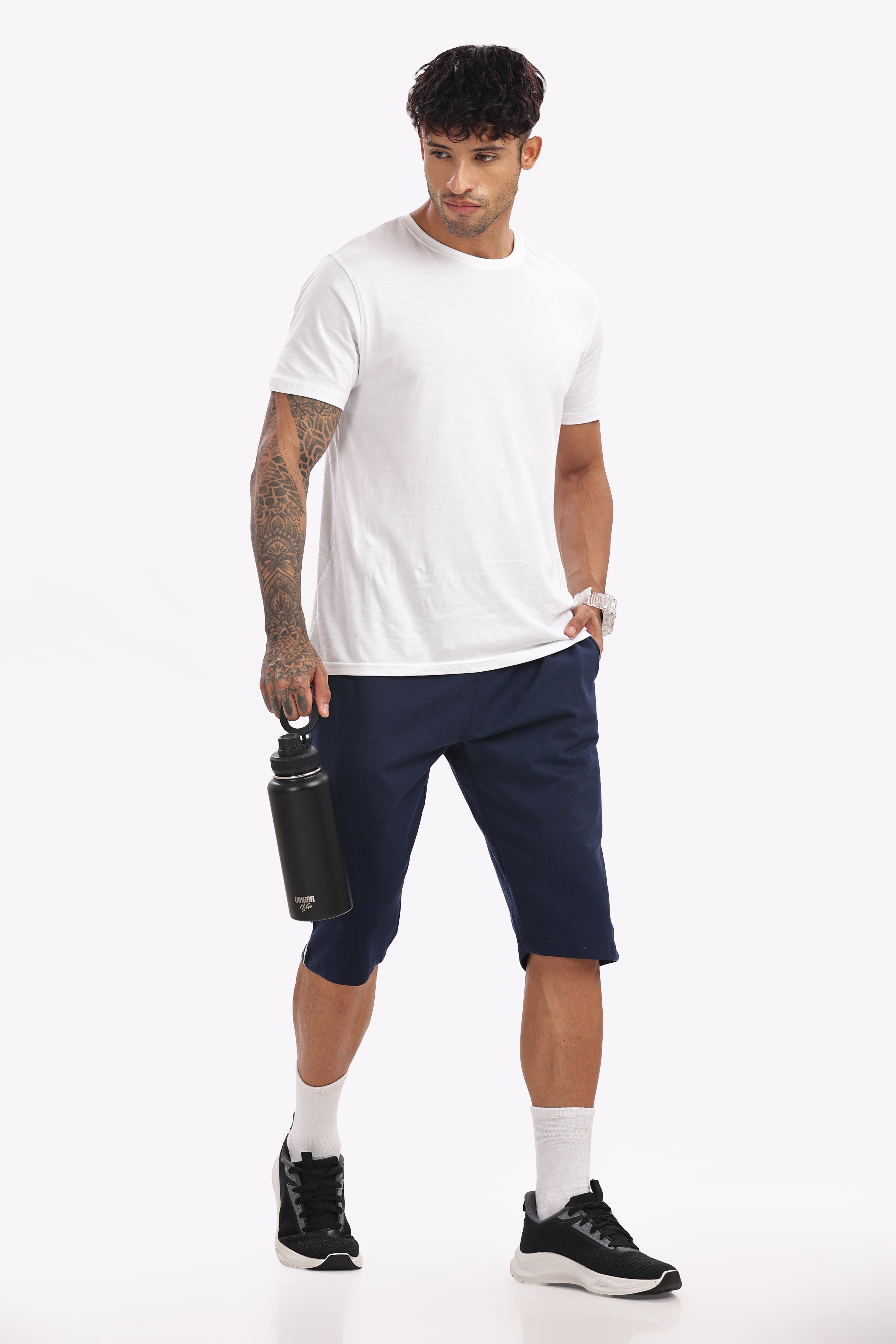 Cotton 3/4 Shorts - Black