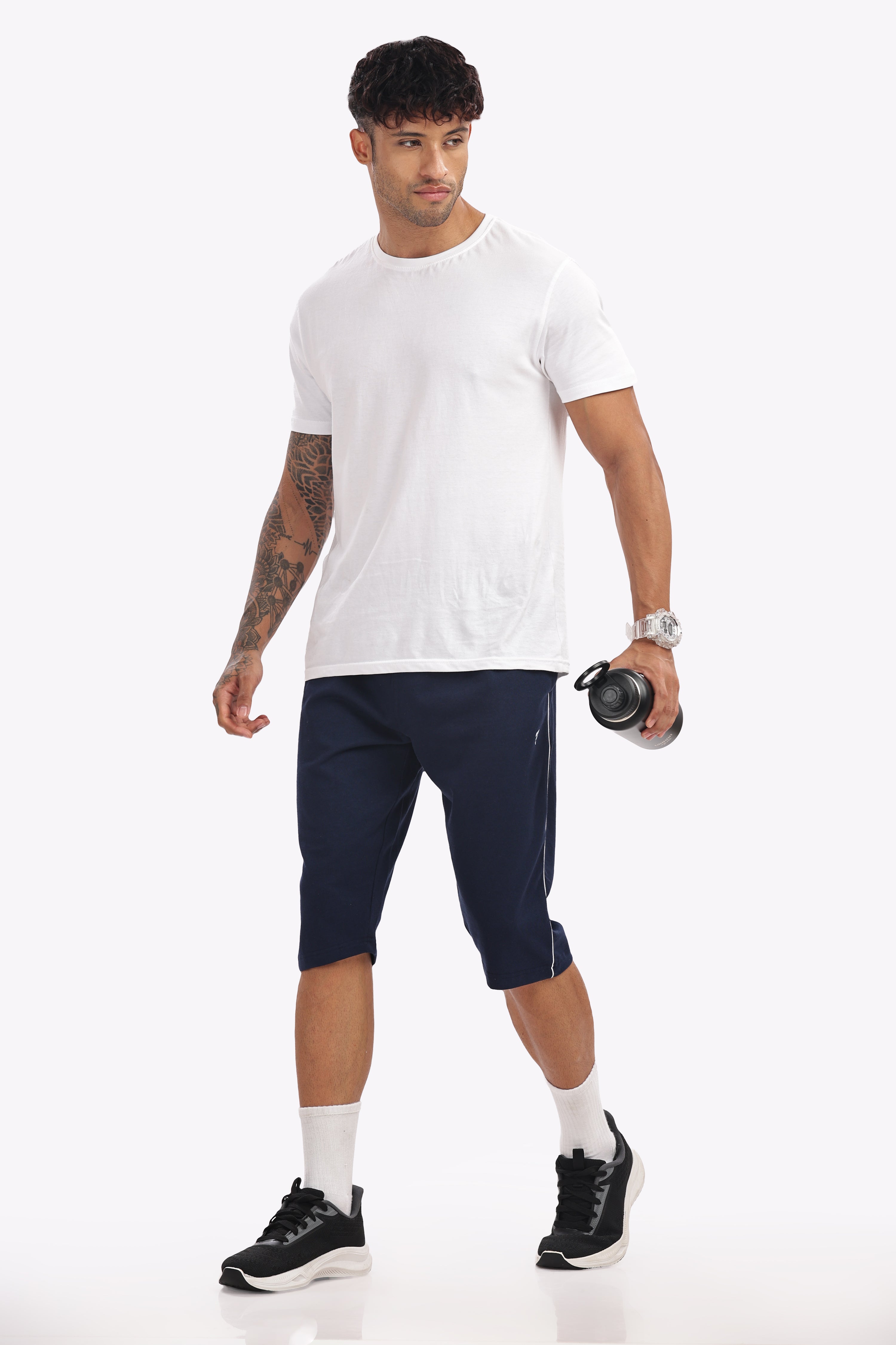 Cotton 3/4 Shorts - Black