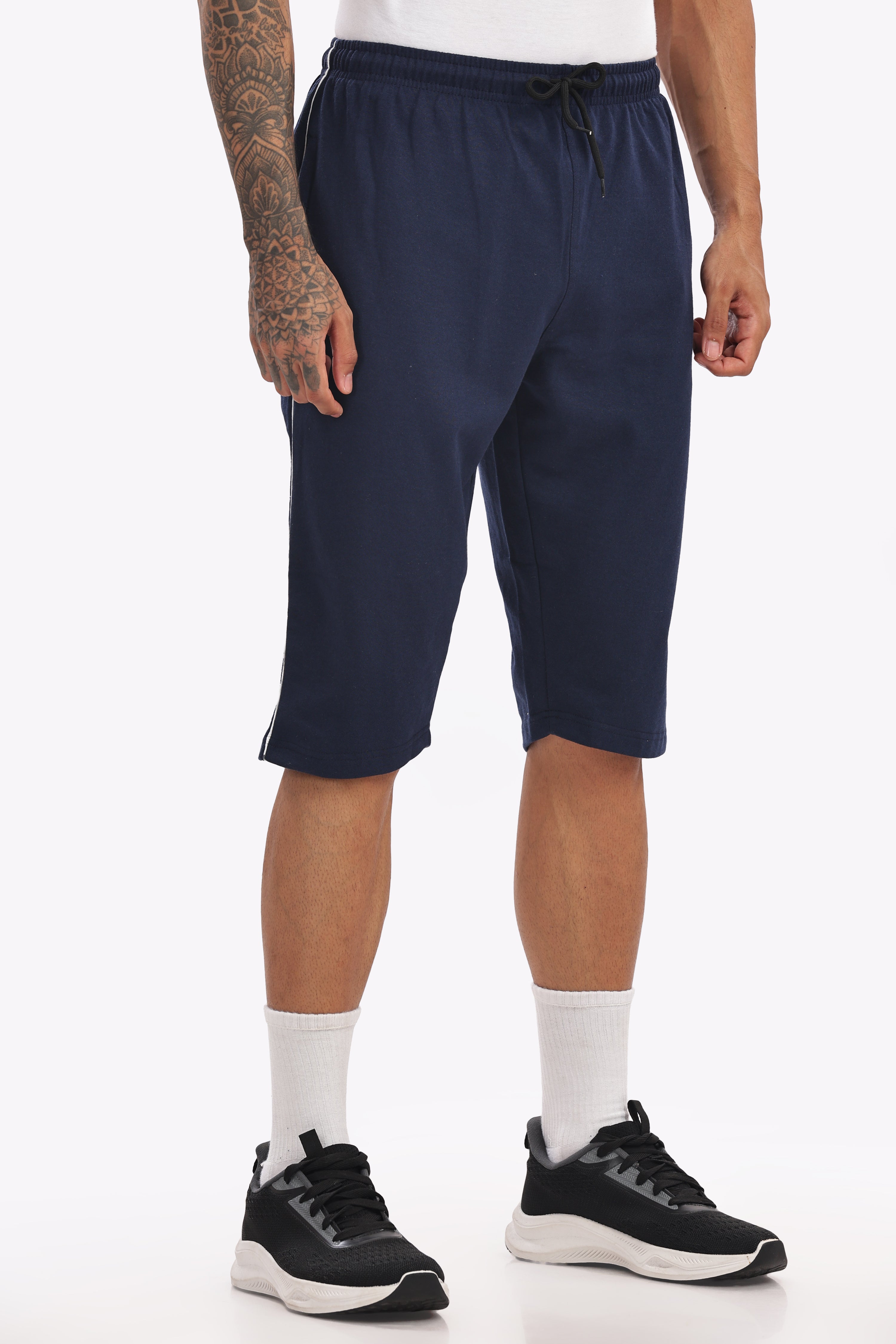 Cotton 3/4 Shorts - Navy Blue