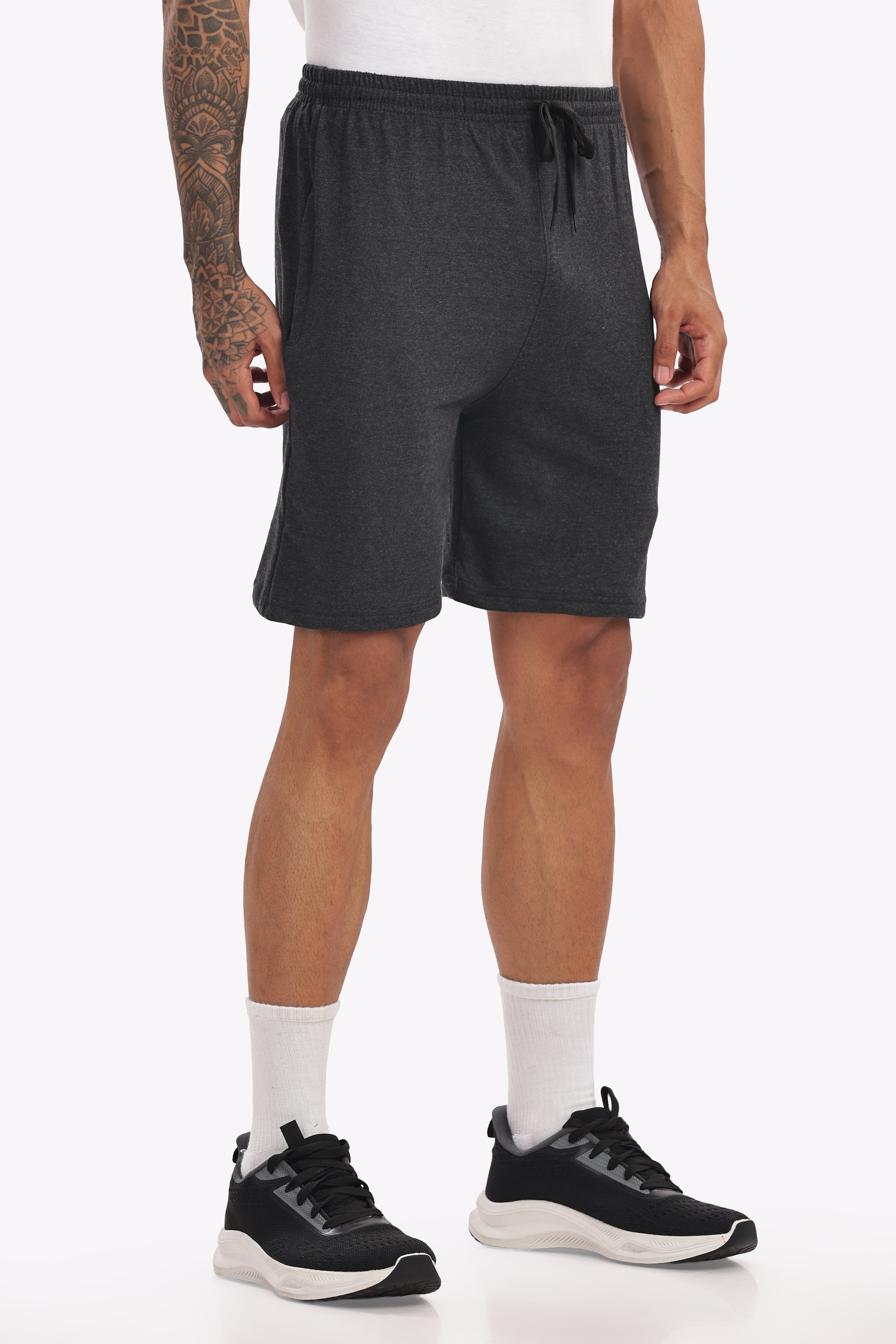 Men’s Premium Black Melange Cotton Shorts – Textured Finish, Cool & Comfortable Fit