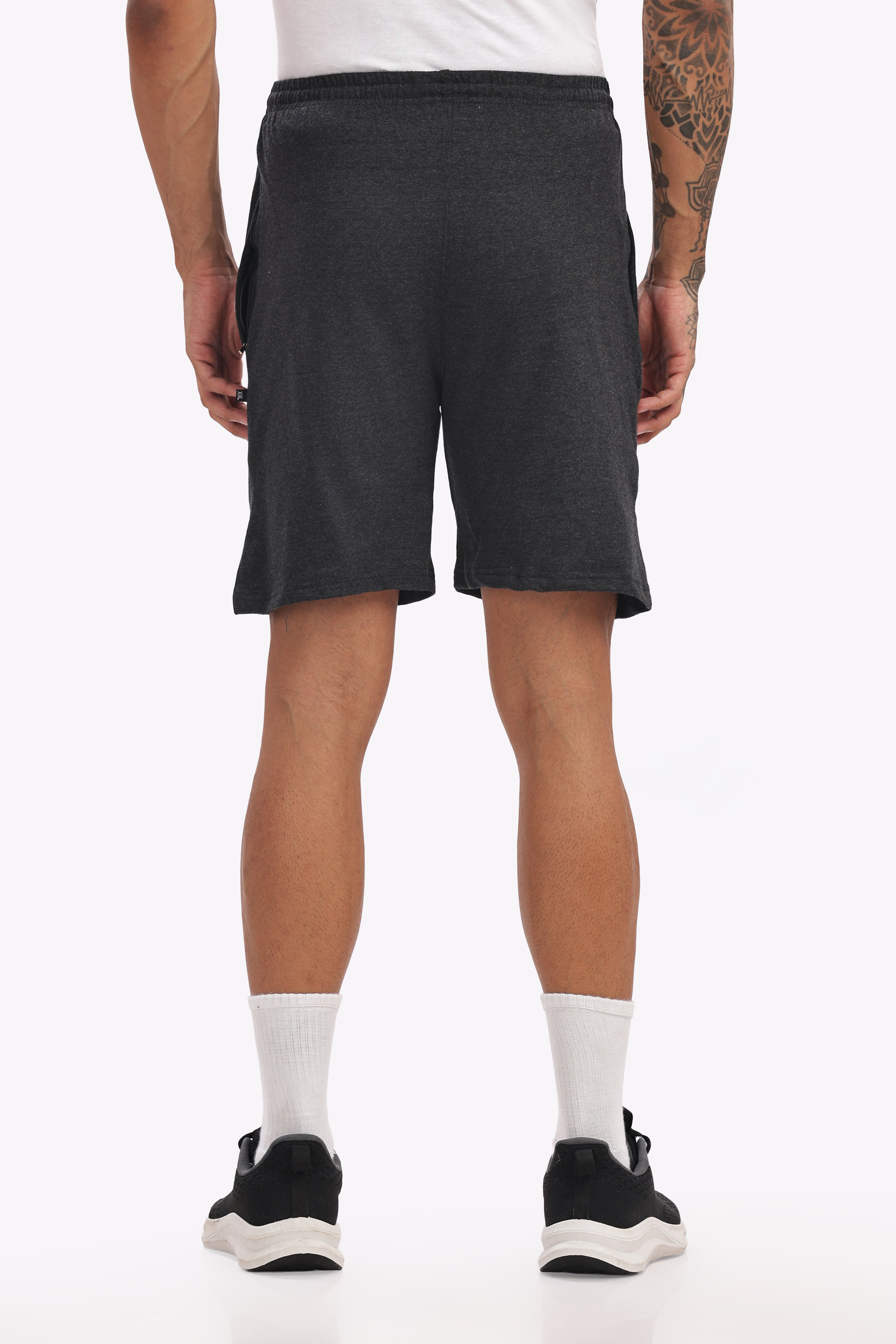 Men’s Black Melange Cotton Shorts – Plus Size (46, 48, 50) | Textured Look, Premium Cotton Comfort