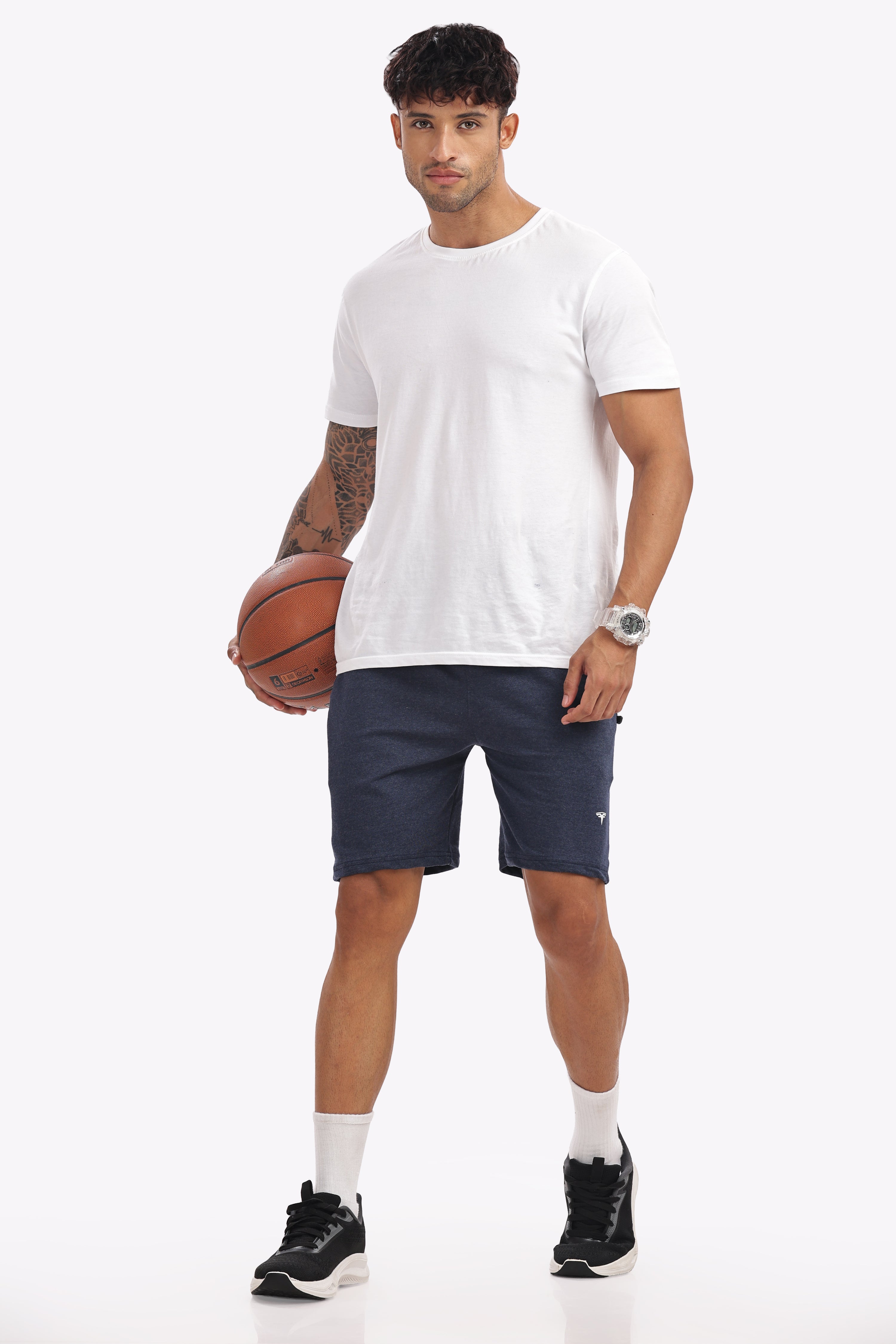 Men’s Navy Melange Cotton Shorts – Plus Size (46, 48, 50) | Textured Premium Cotton for Cool Comfort