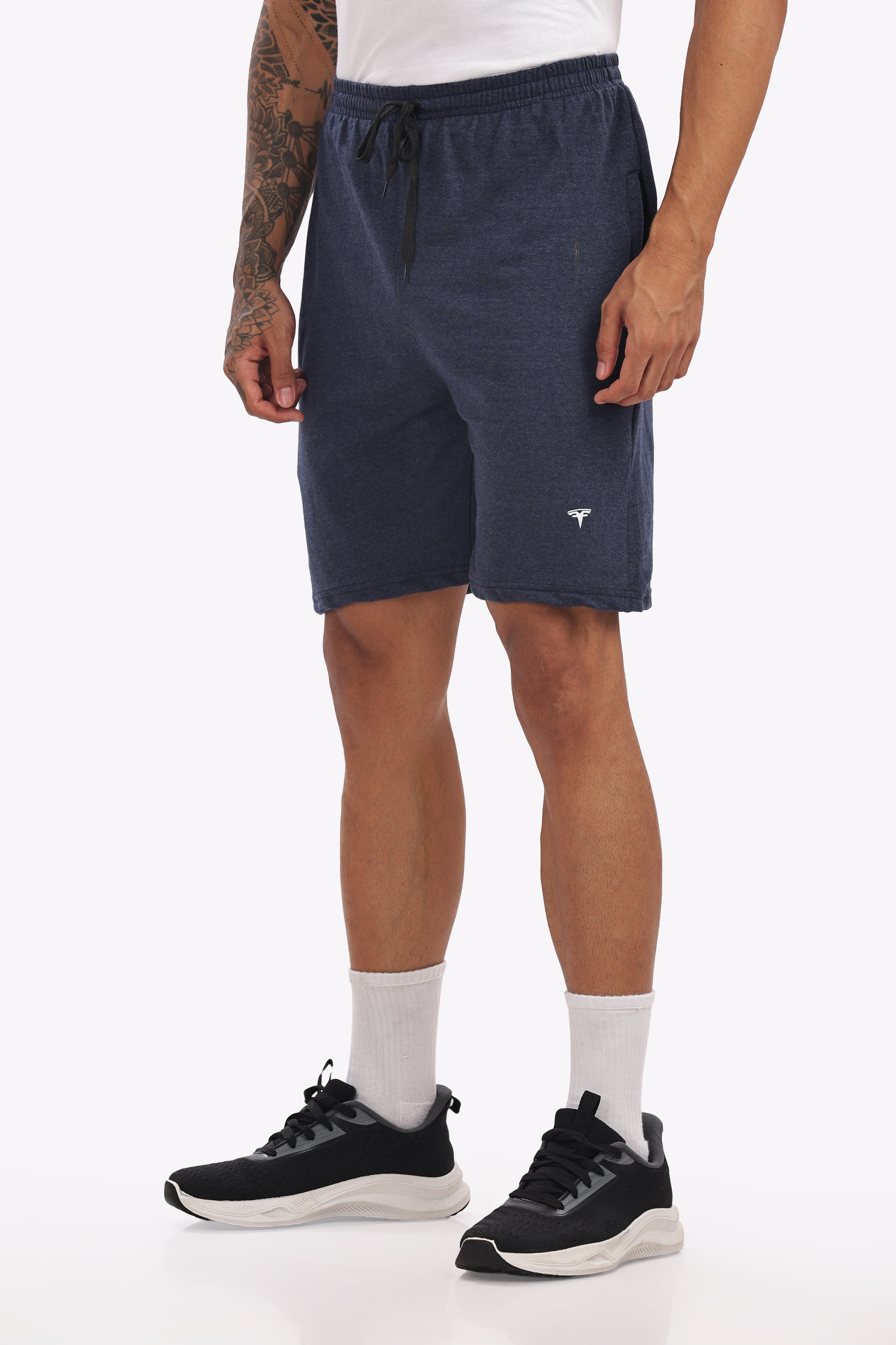 Men’s Navy Melange Cotton Shorts – Plus Size (46, 48, 50) | Textured Premium Cotton for Cool Comfort