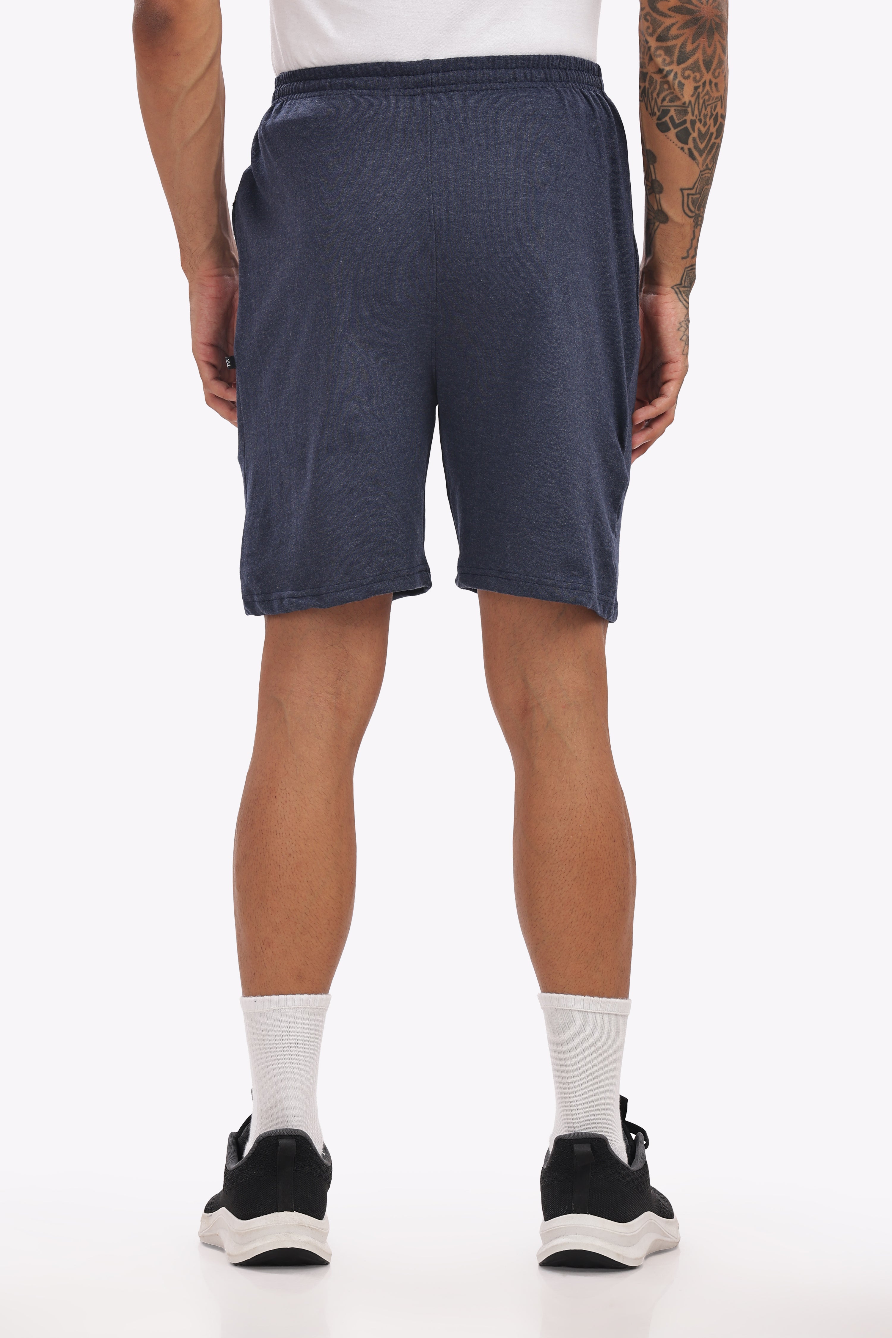 Men’s Navy Melange Cotton Shorts – Plus Size (46, 48, 50) | Textured Premium Cotton for Cool Comfort