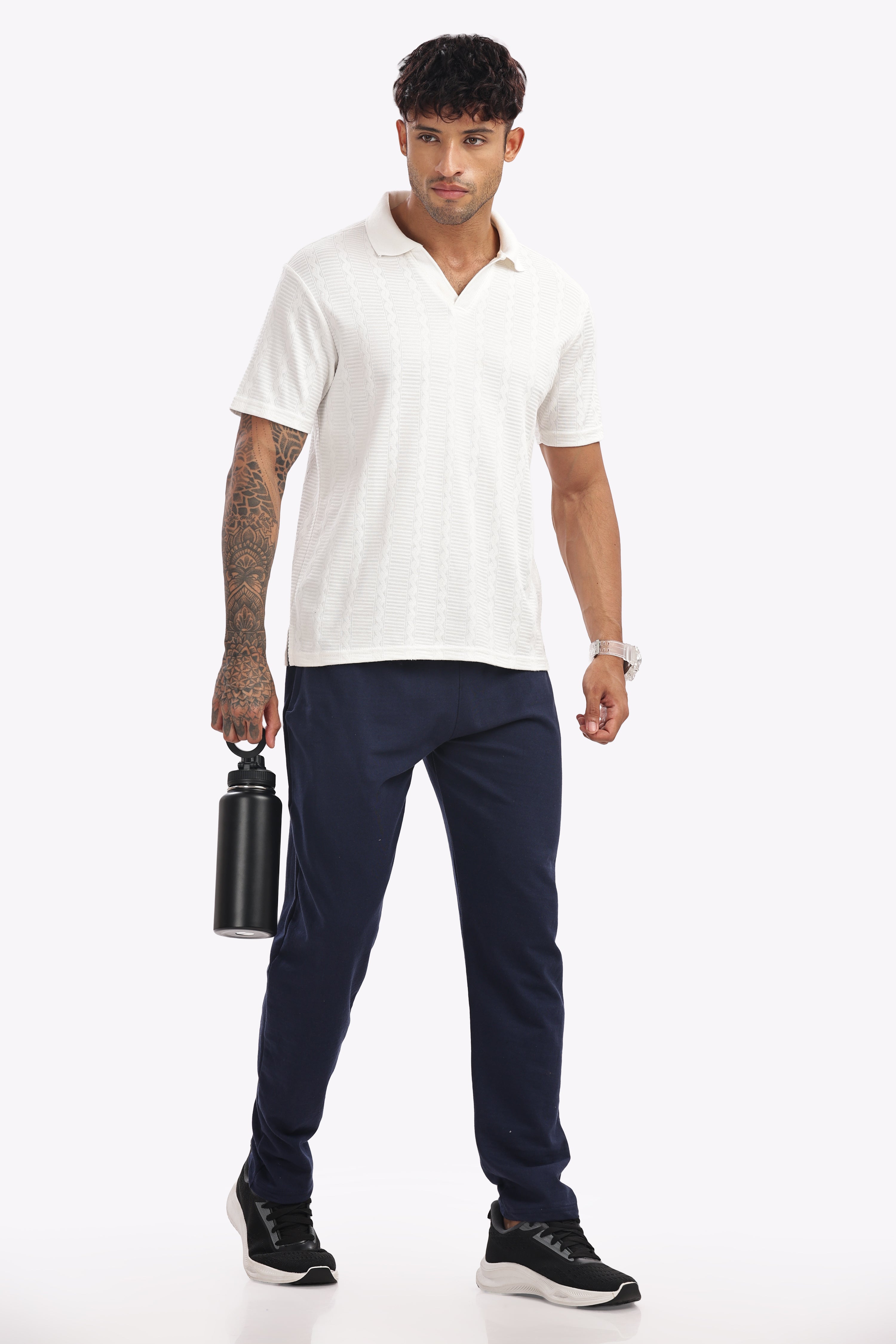 Trendy Fashion Premium Cotton Track Pants – Pack of 5 (Black, White Melange, Navy, Black Melange, Navy Melange)| 30–44 Available Sizes