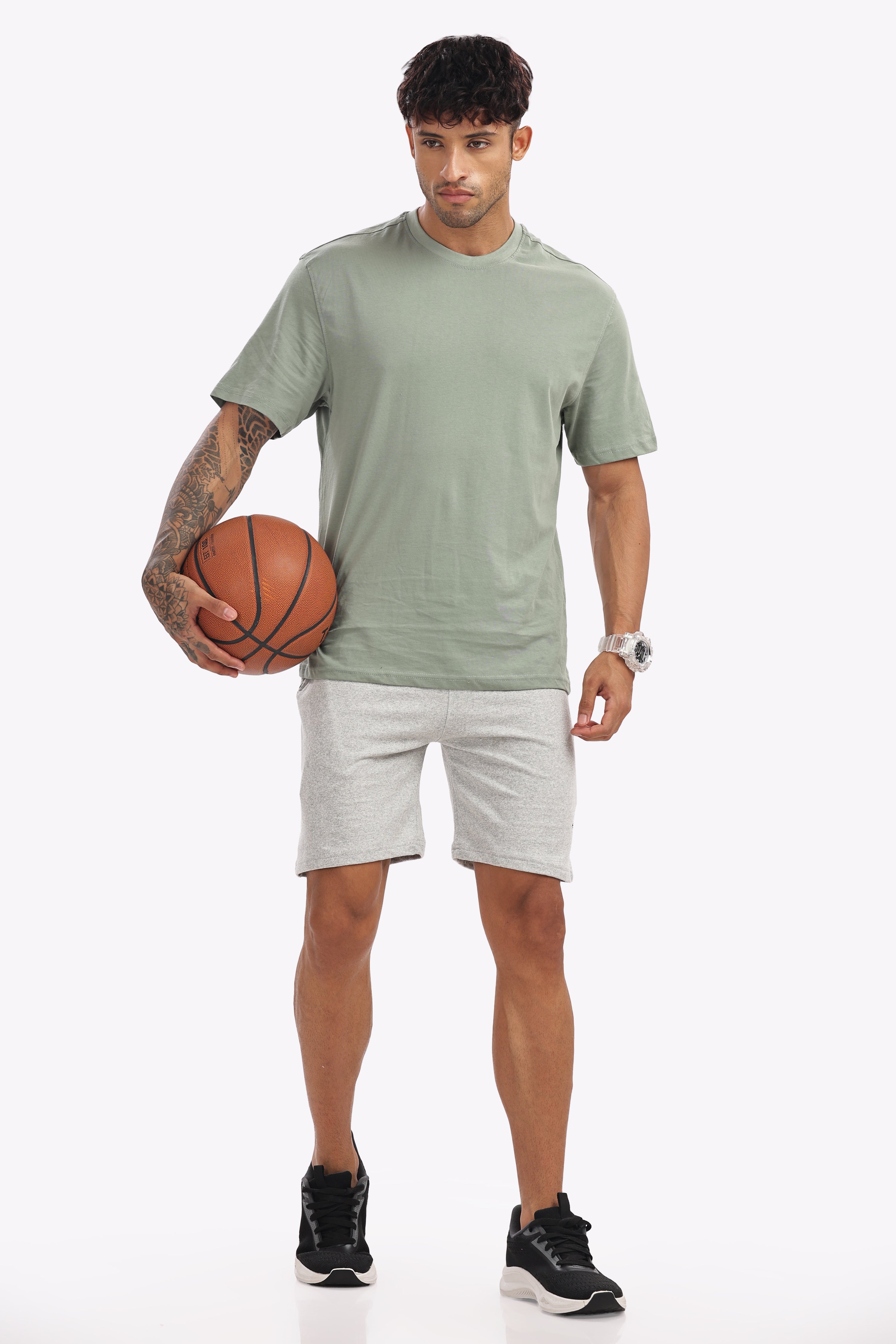 Men’s White Melange Cotton Shorts – Plus Size (46, 48, 50) | Soft, Lightweight & Modern Fit