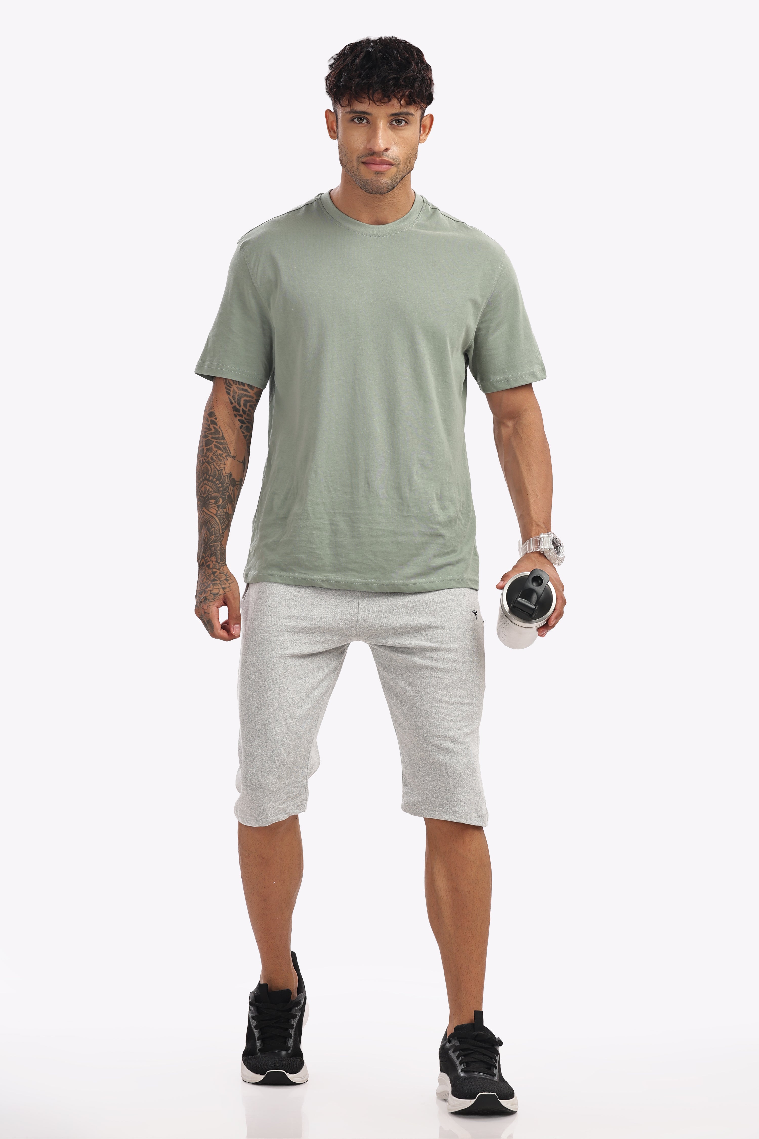 Men’s Cotton 3/4th Shorts – White Melange | Light & Airy Summer Shorts