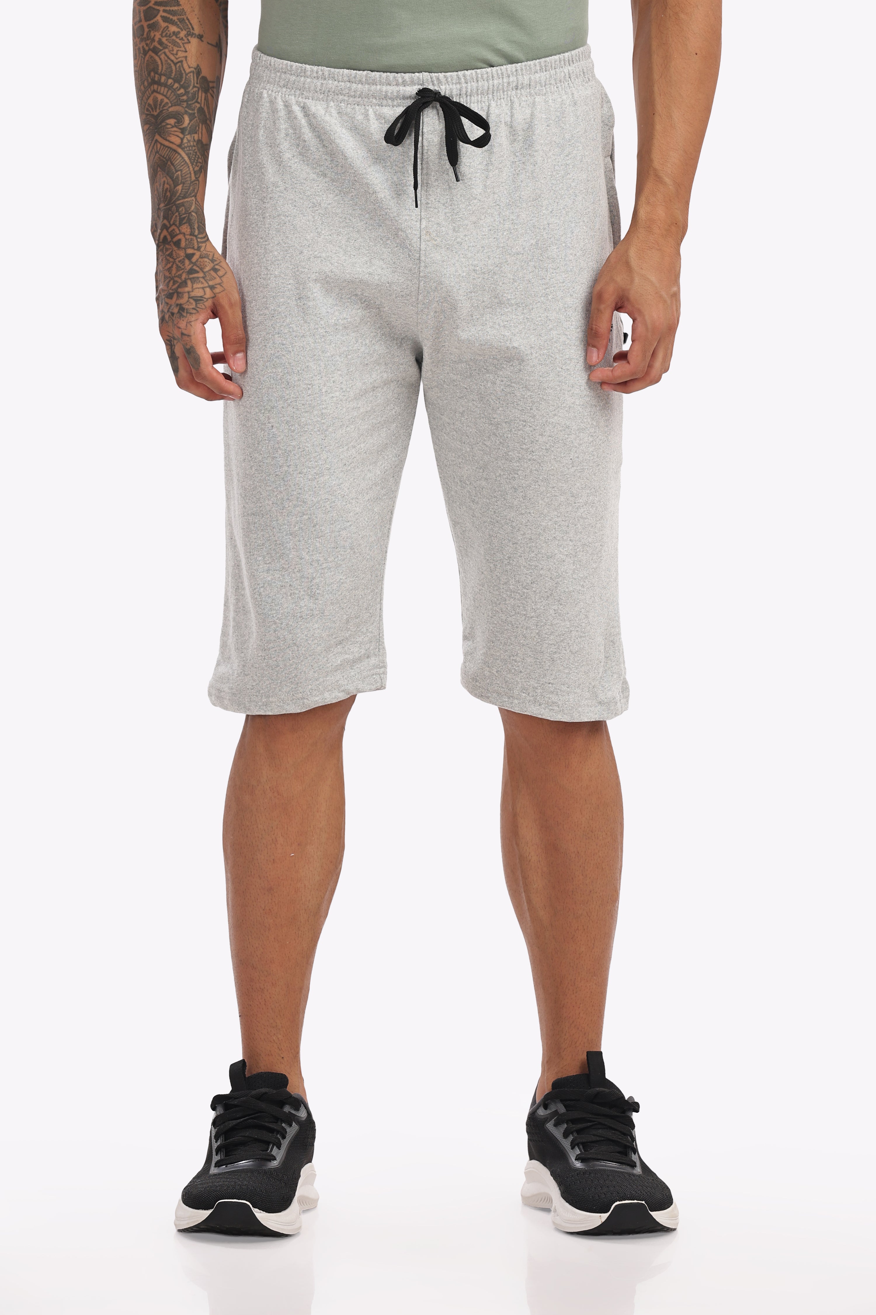 Men’s Cotton 3/4th Shorts – White Melange | Light & Airy Summer Shorts